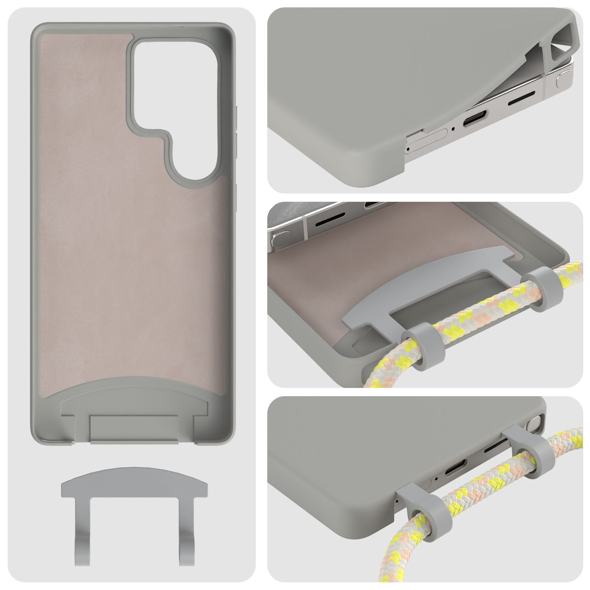 EAZY CASE Handykette 2in1 Hülle mit Band Samsung Galaxy S25 Ultra 5G 6,9 Zoll, Hülle mit Band 2in1 abnehmbares Handyband Etui Case mit Kordel Grau