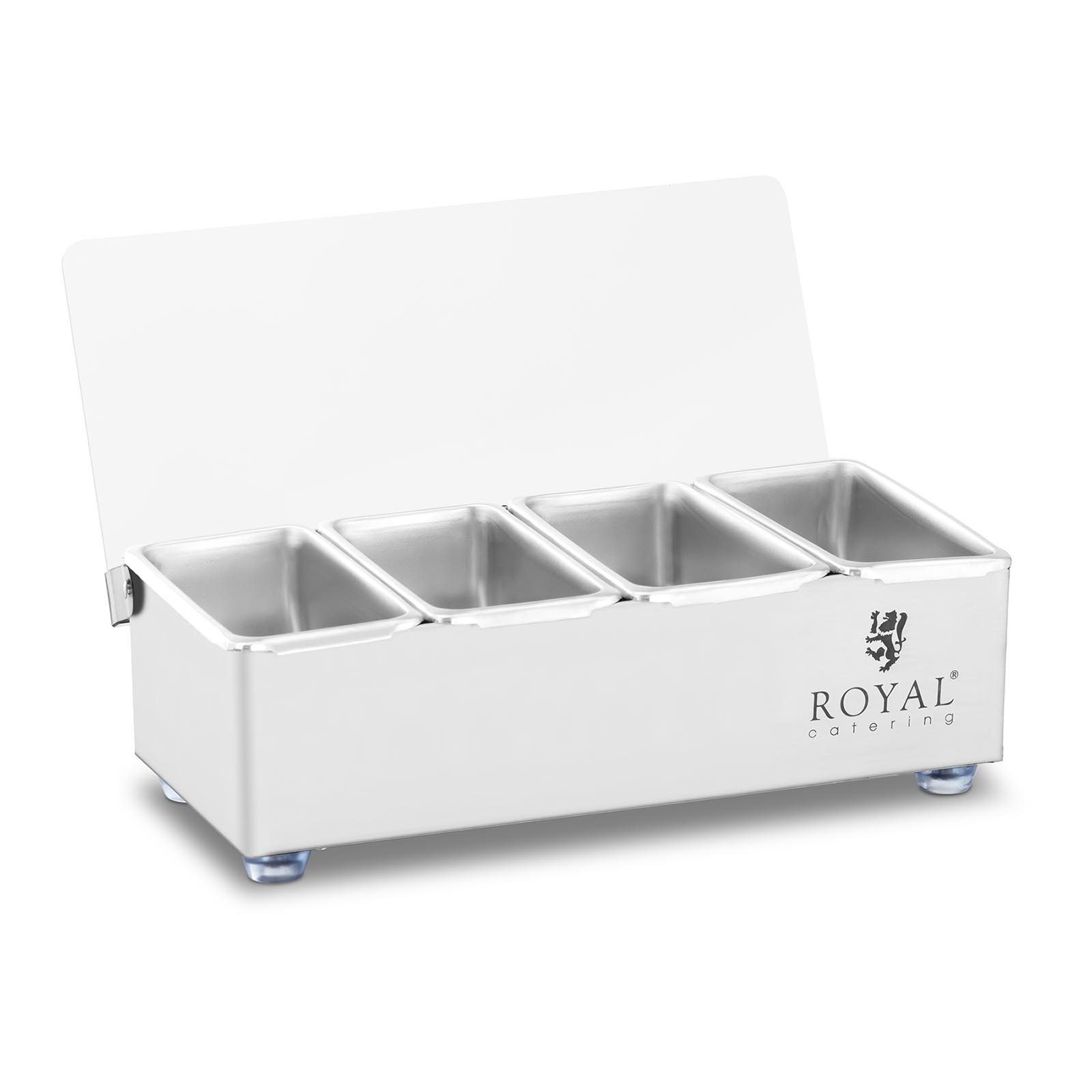 Royal Catering Thermobehälter Zutatenbehälter Aufsatzboard Zutatenbehälter Edelstahl 4 x 0,4 l mit, Edelstahl, Kunststoff (Polypropylen)