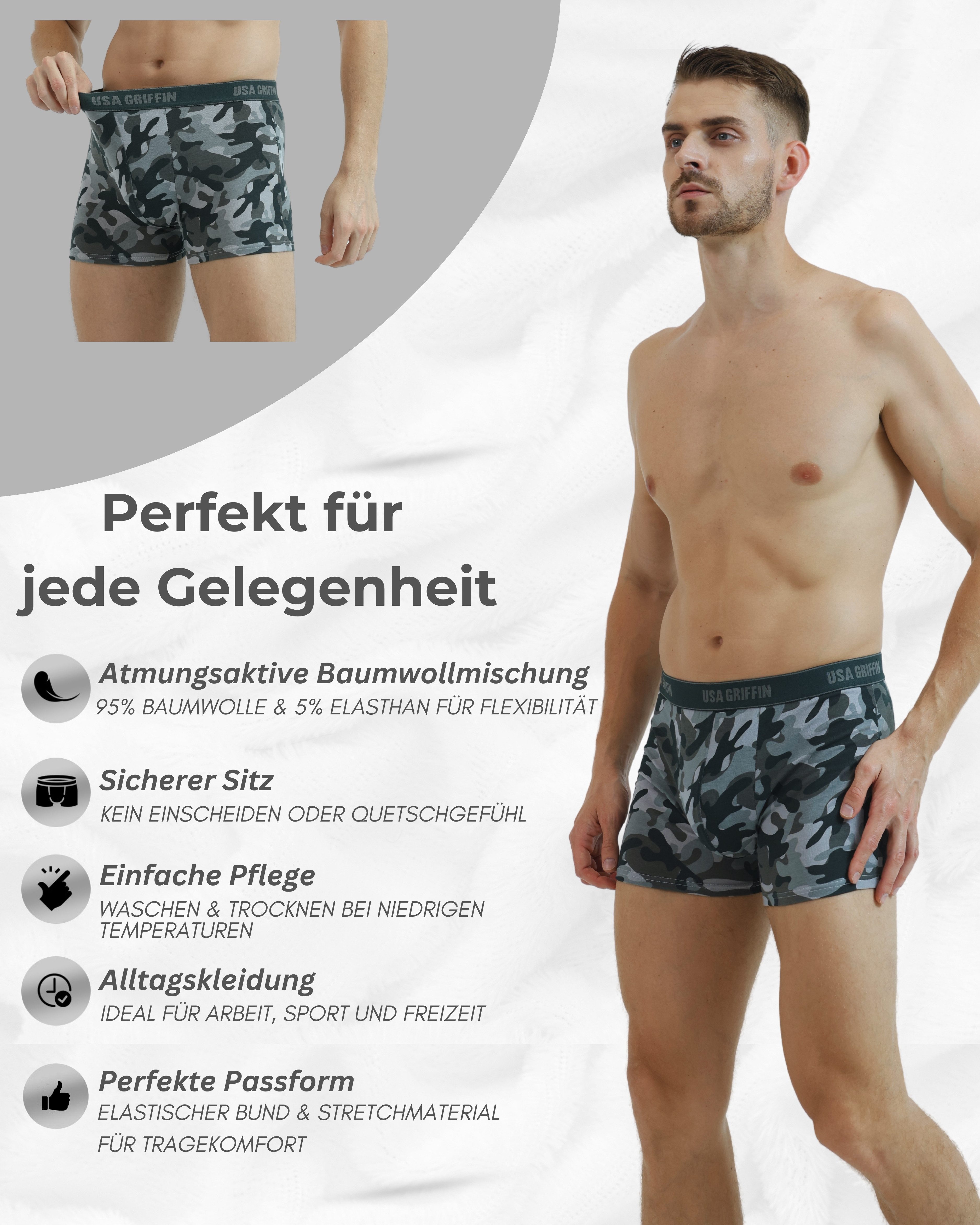 USA Griffin Boxershorts Herren Unterhosen (SET, 3er Pack) Stretchmaterial günstig online kaufen