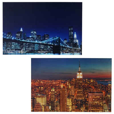 MCW LED-Bild LED-Bild-T-2, Skyline New York (Set), Mit Timer, Leuchtbild, Ein-/Ausschalter