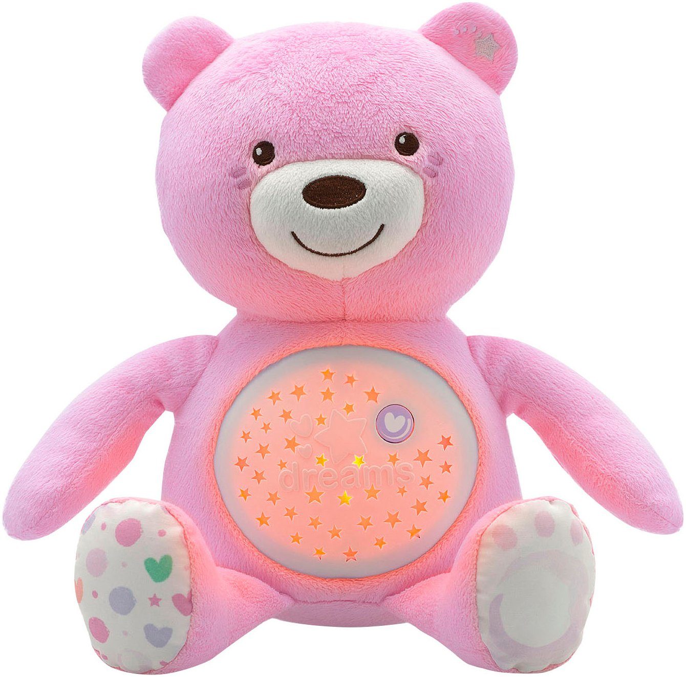 Chicco Kuscheltier First Dreams Baby Bär, Rosa, mit Lichtprojektion und Soundfunktion