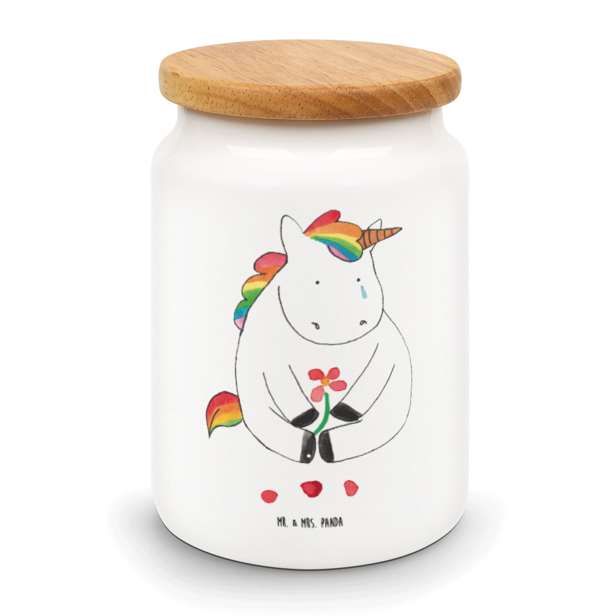 Mr. & Mrs. Panda Vorratsdose Einhorn Traurig - Weiß - Geschenk, Vorratsdose, Aufbewahrungsdose, Ei, Keramik, (1-tlg)