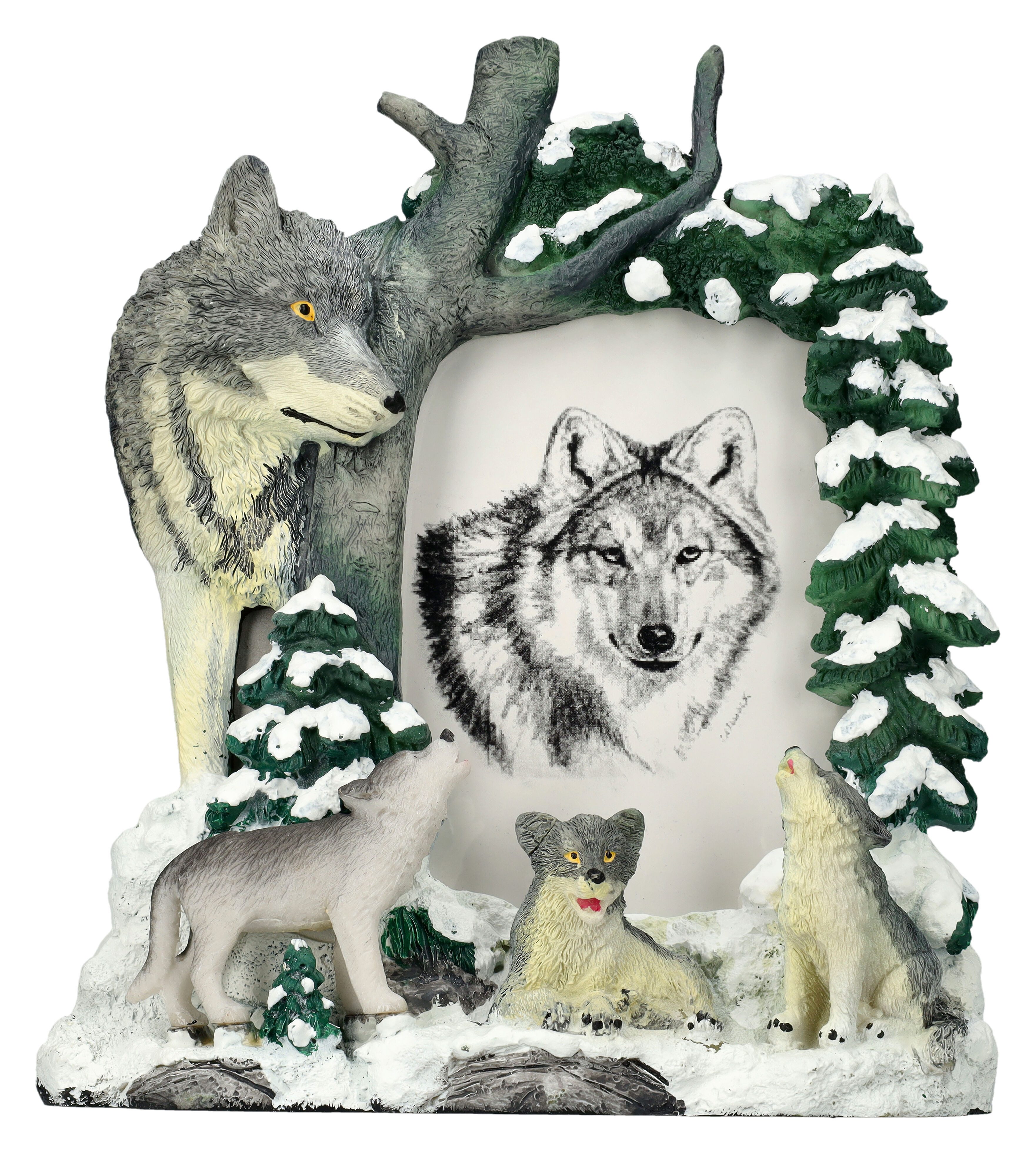 Figuren Shop GmbH Рамки Рамки - Wölfe in der Winterlandschaft - Fantasy Fotorahmen Deko, für 1 Bilder (1 St)