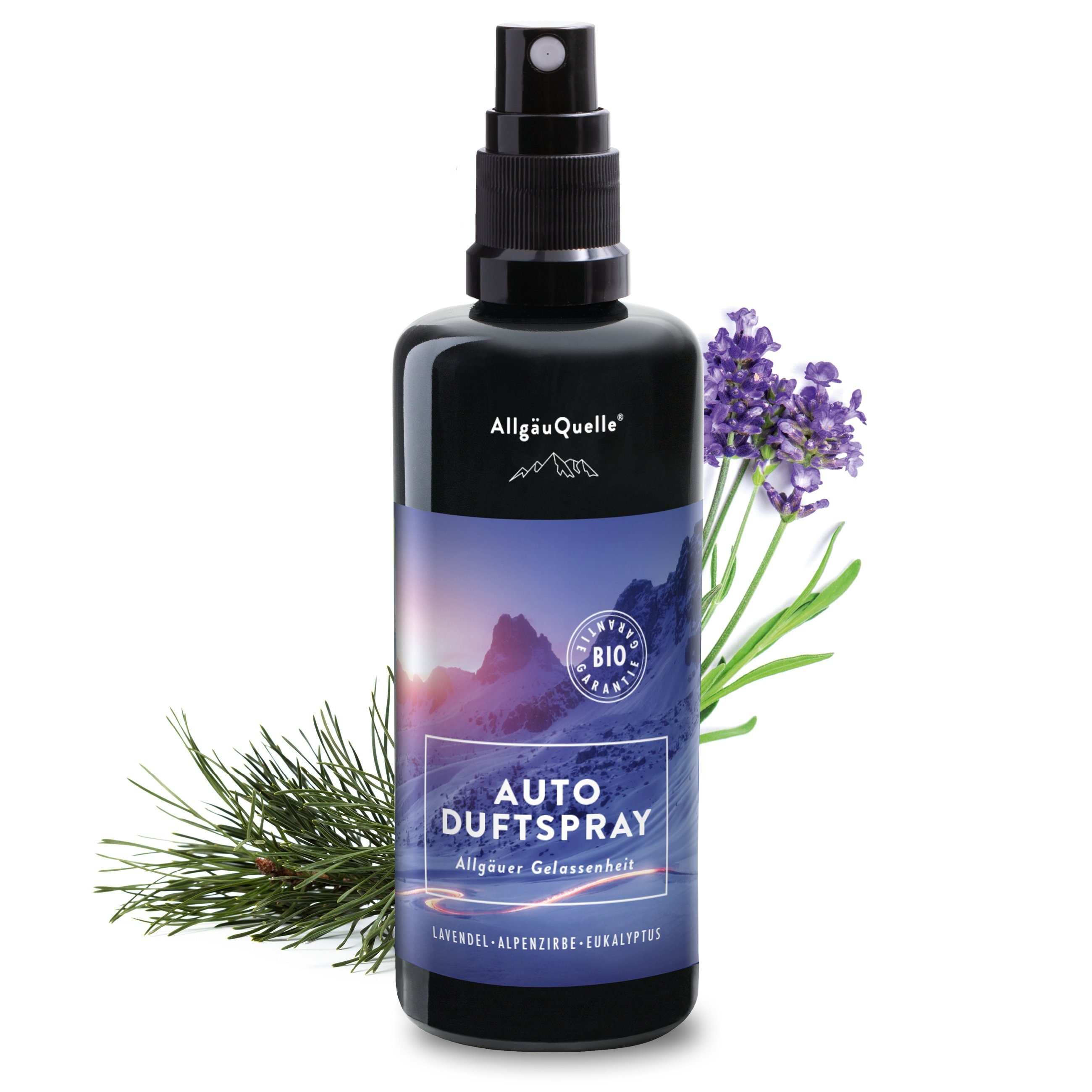 Allgäuquelle Raumduft Bio Auto Duftspray Allgäuer Gelassenheit (1 x 100ml), Lavendel, Alpenzirbe und Eukalyptus