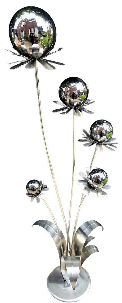 Jürgen Bocker - Gartenambiente Gartenstecker Blume Barcelona Edelstahl matt 165 cm mit Kugel + Standfuß Dekoration