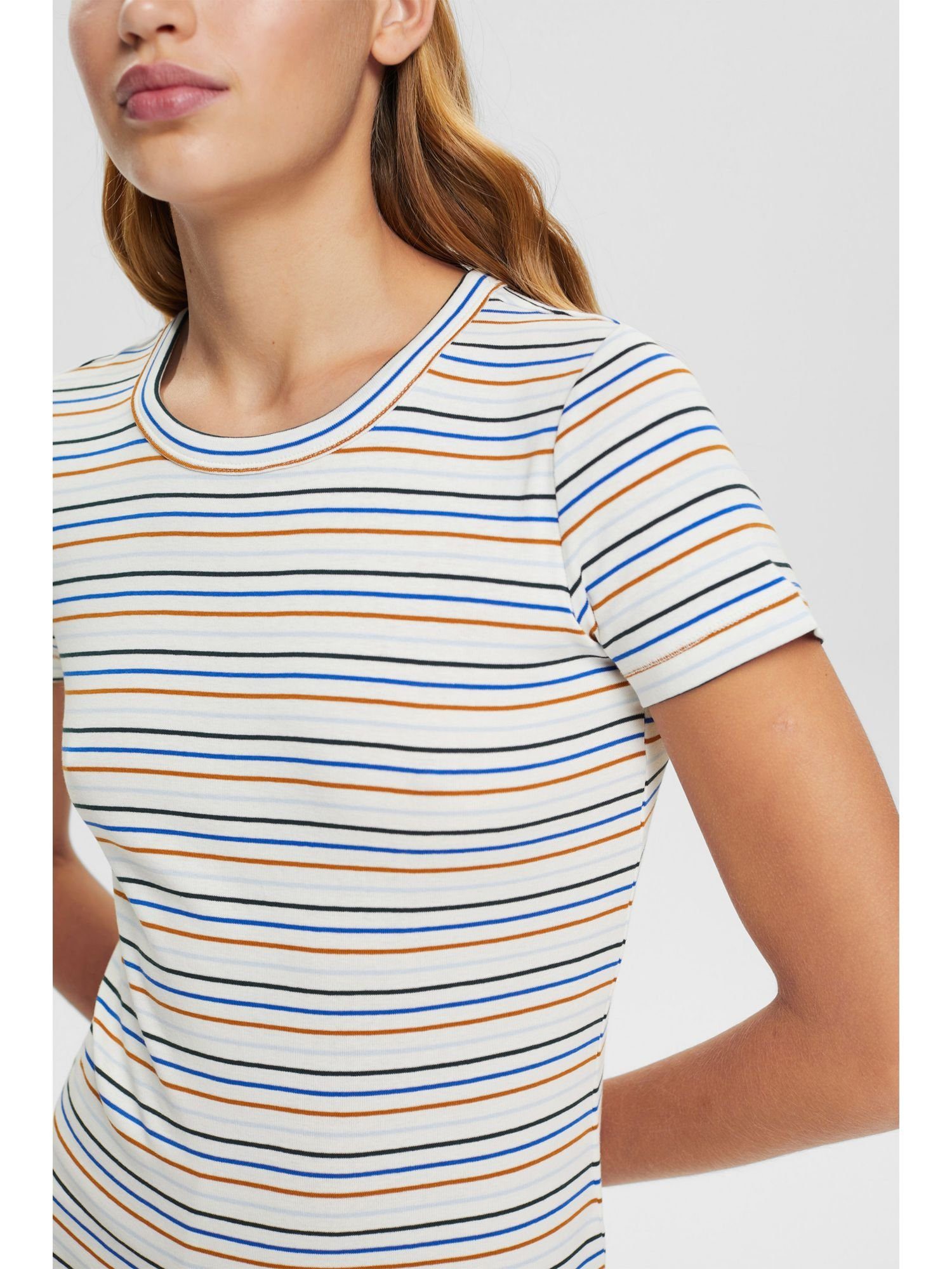 Esprit T-Shirt Gestreiftes Baumwoll-T-Shirt COLORWAY (1-tlg) OFF WHITE