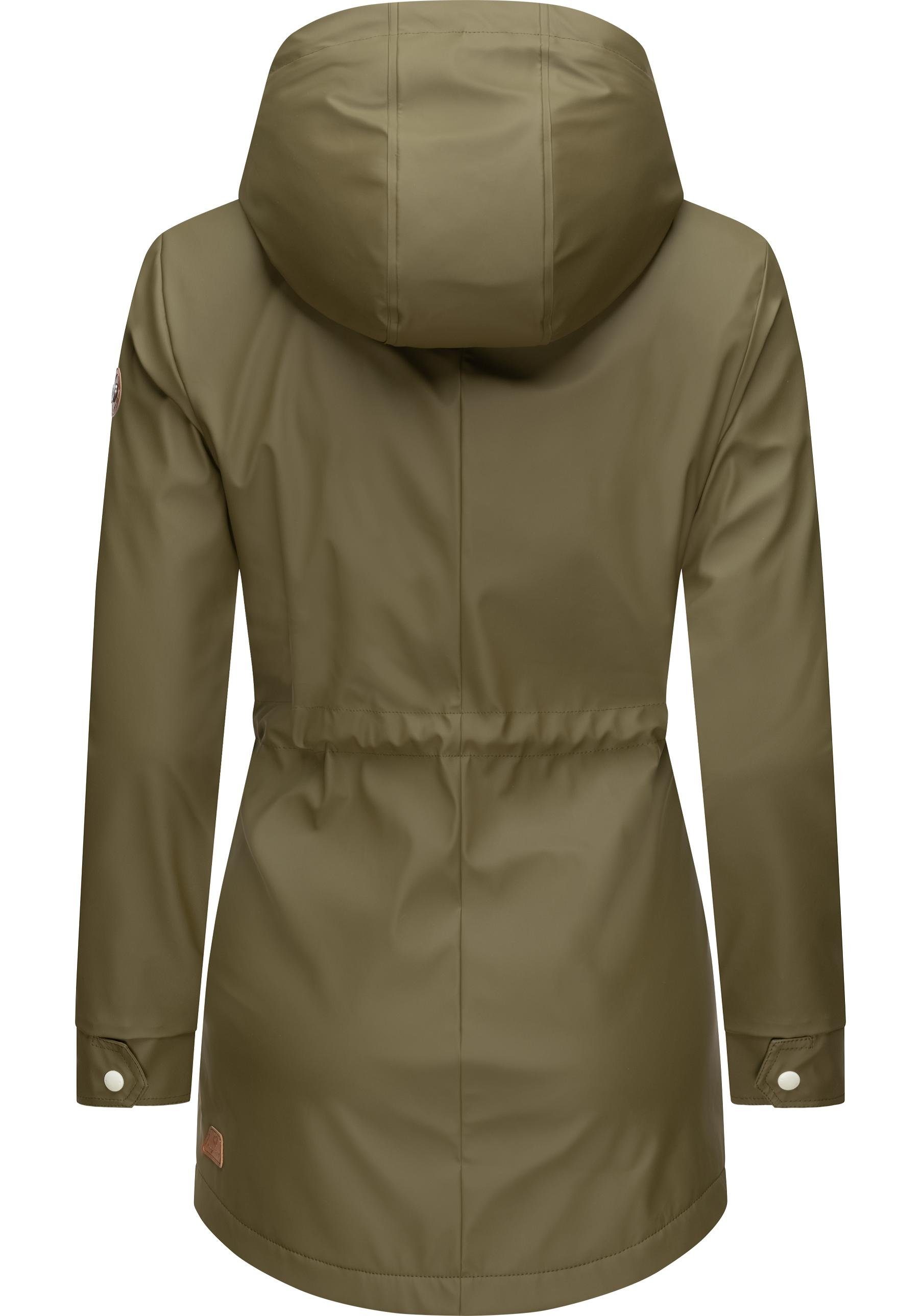 kuschligem modischer Regenparka Innenfutter mit Rainy Monadis Regenmantel Ragwear Intl. grün