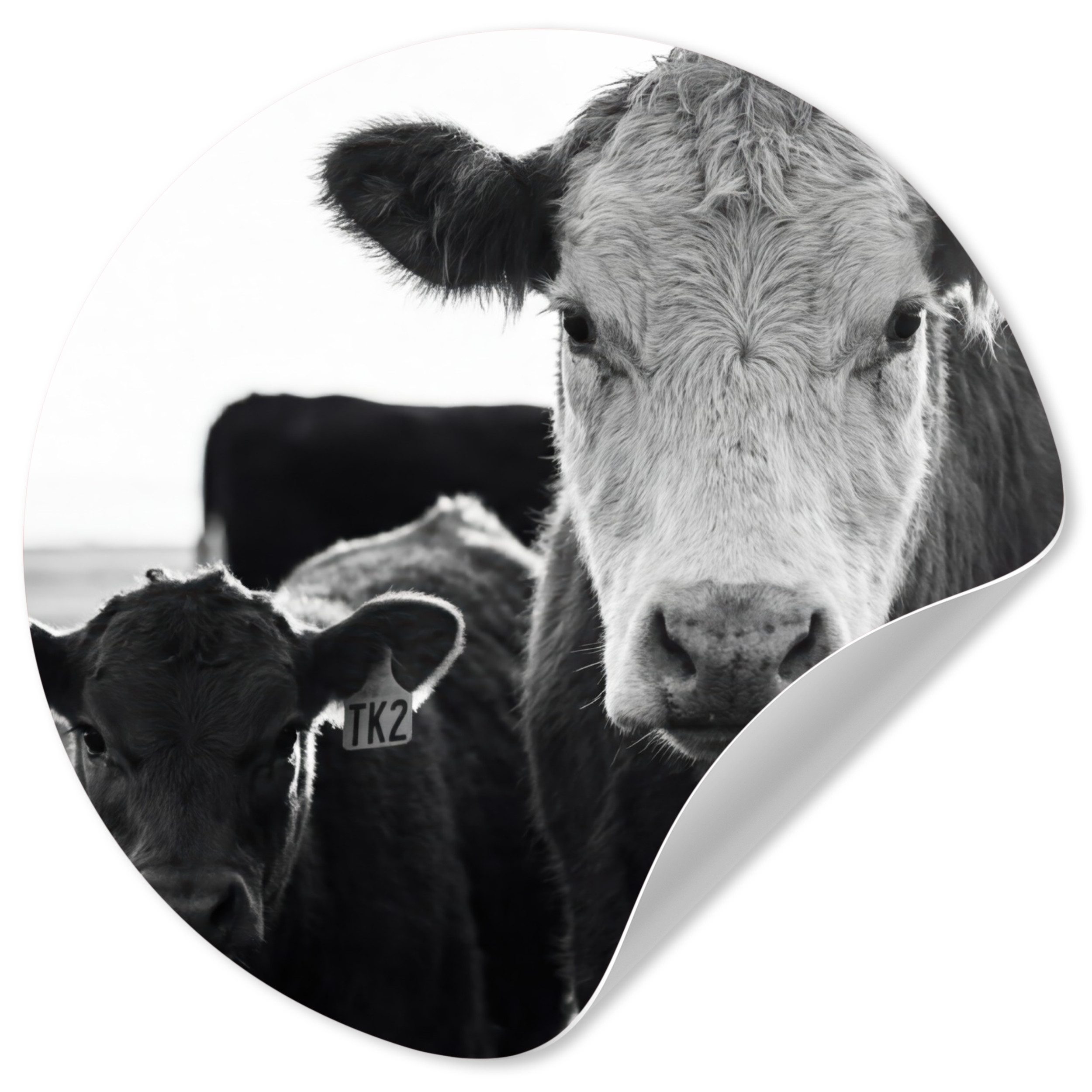 MuchoWow Wandsticker Kühe - Schwarz und weiß (1 St), Wandtattoo Selbstklebend, Wohnzimmer Deko Aufkleber, 30x30 cm