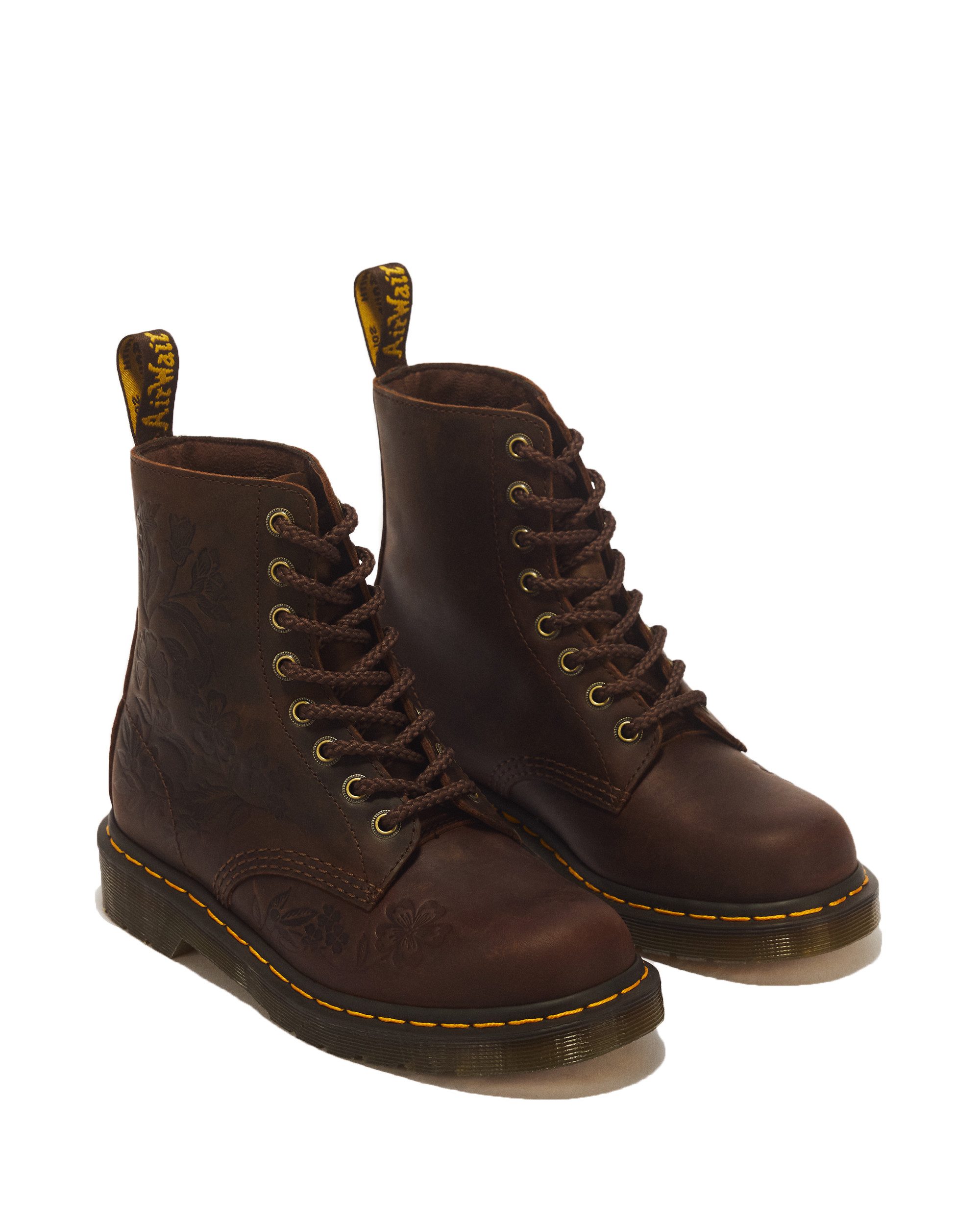 DR. MARTENS 1460 Pascal Emboss Floral Schnürboots Blockabsatz, Schnürstiefelette mit hübscher Blüten-Prägung