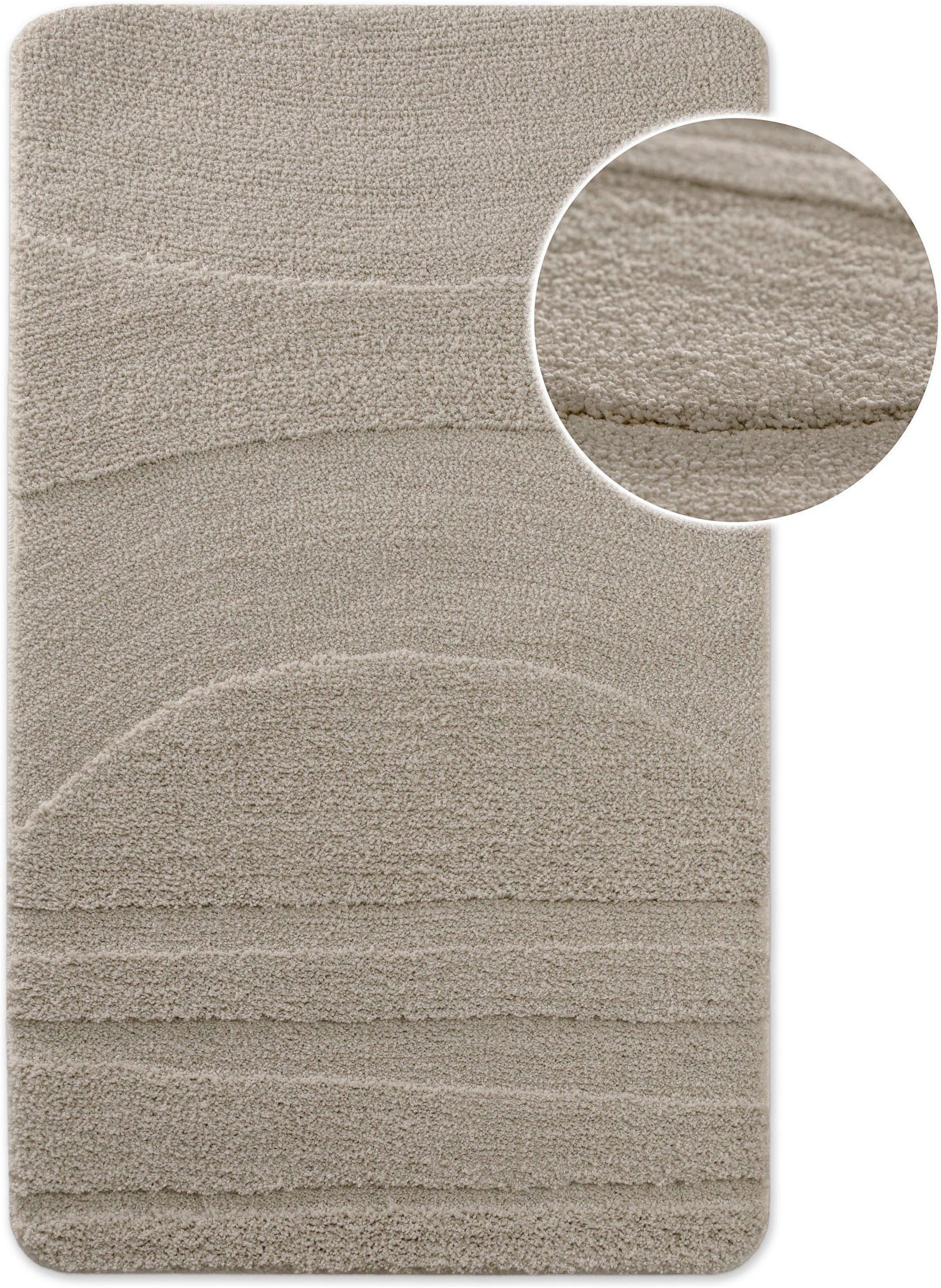 Wecon home Badematte Marc, Höhe 25 mm, rutschhemmend beschichtet, schnell trocknend, Polyester, rechteckig, Badteppich, Hoch-Tief-Linien, weich, rutschhemmend, waschbar, getuftet