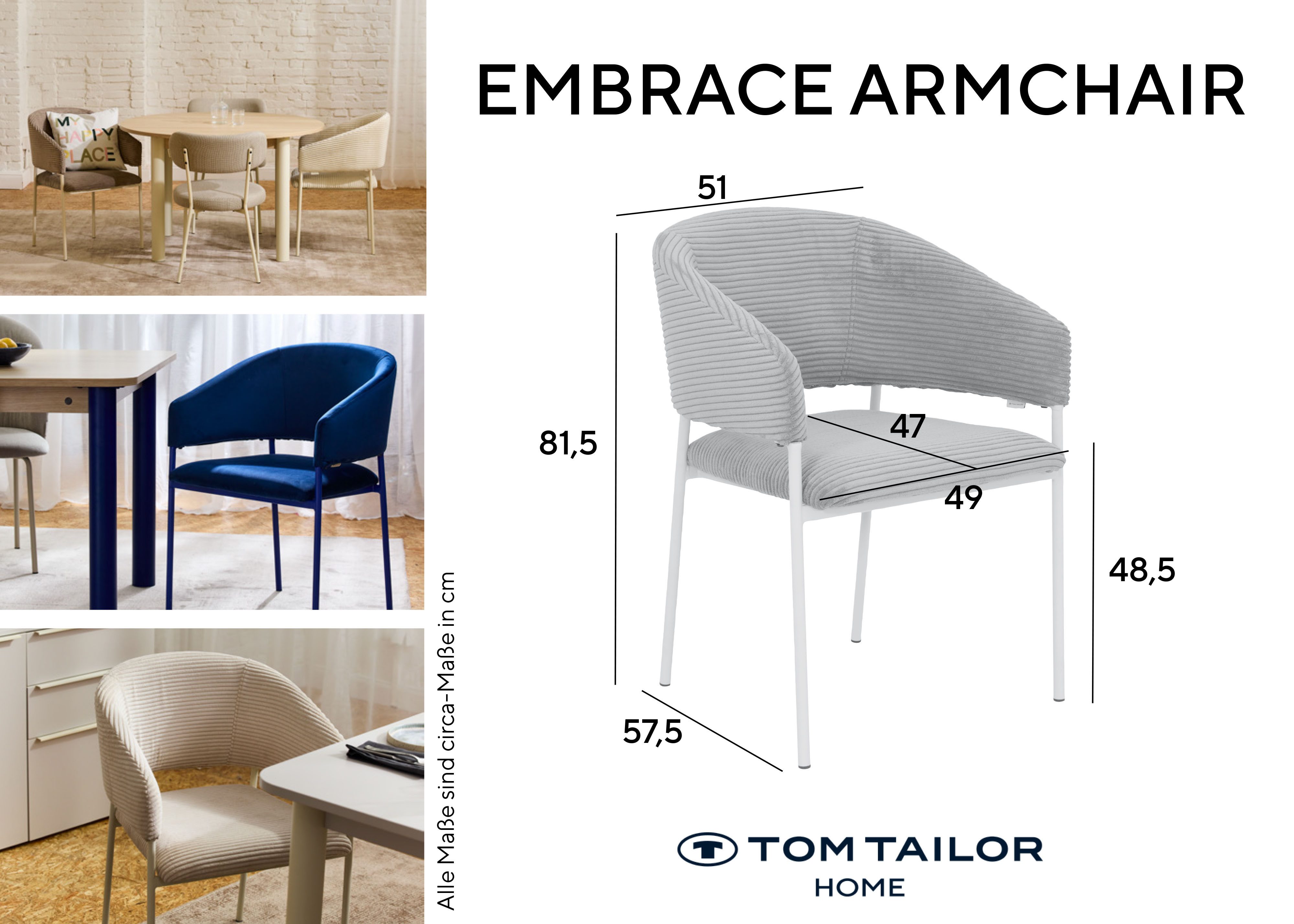 TOM TAILOR HOME Armlehnstuhl EMBRACE ARMCHAIR (Set, 2 St), Esszimmerstuhl, mit Armlehnen, 4-Fußgestell, Rückenausschnitt
