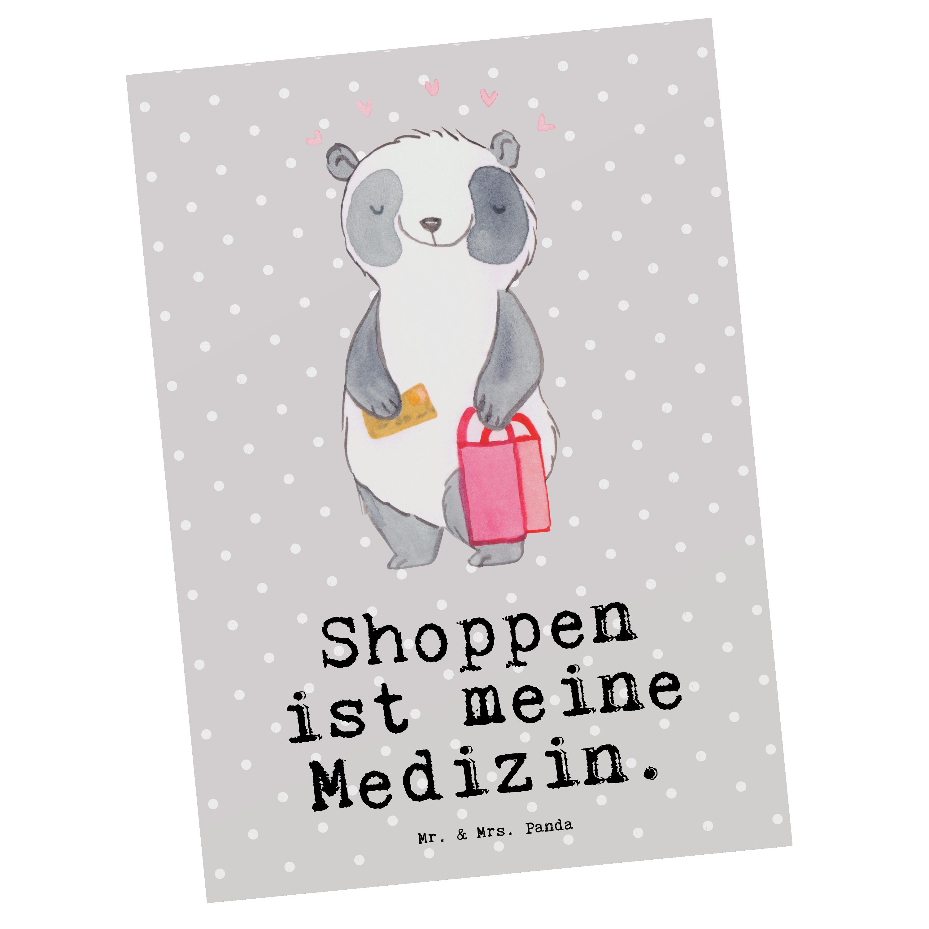 Mr. & Mrs. Shopping - Panda Geschenk, Dankeskarte, Medizin Ansich Postkarte - Pastell Grau Panda