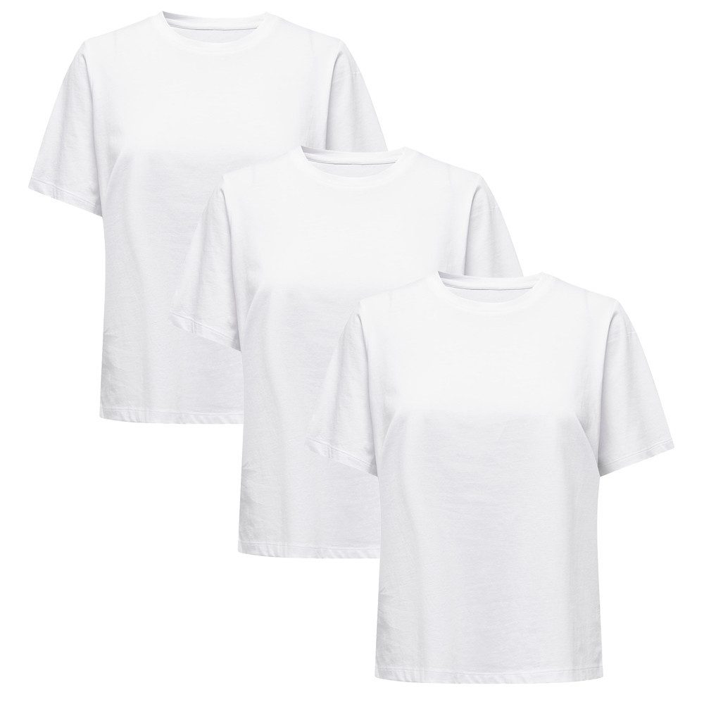 ONLY T-Shirt Damen Rundhals Shirt (3} -tlg. {3er Pack) {reguläre Passform}