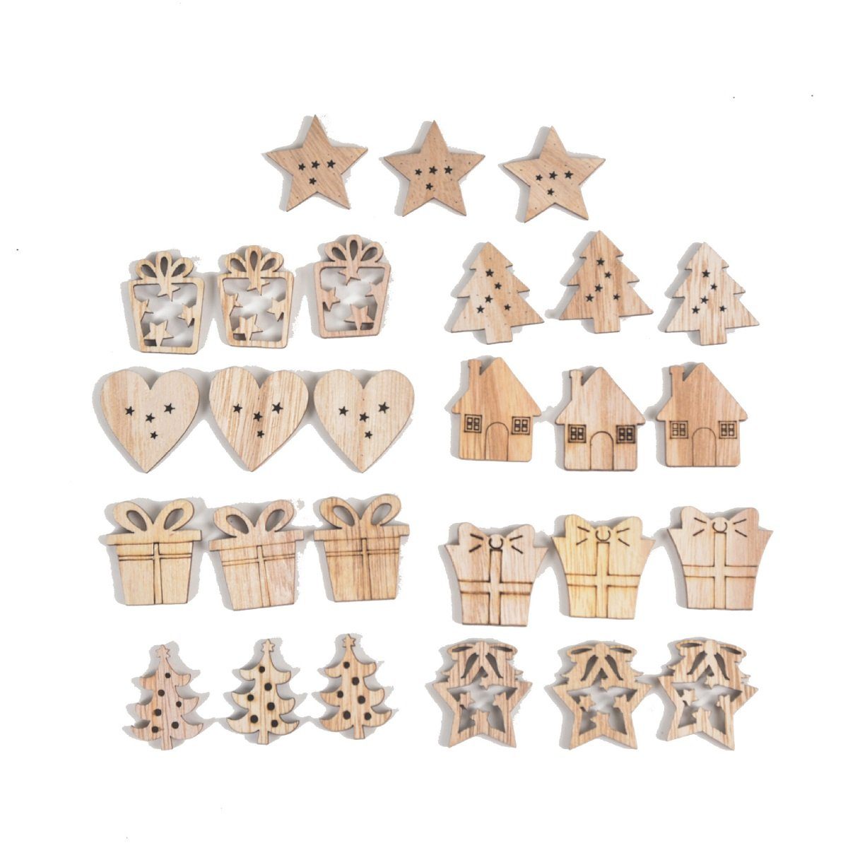 101DIYStudio Weihnachtsfigur Tischdeko Weihnachten 27er-Set Streudeko Holz