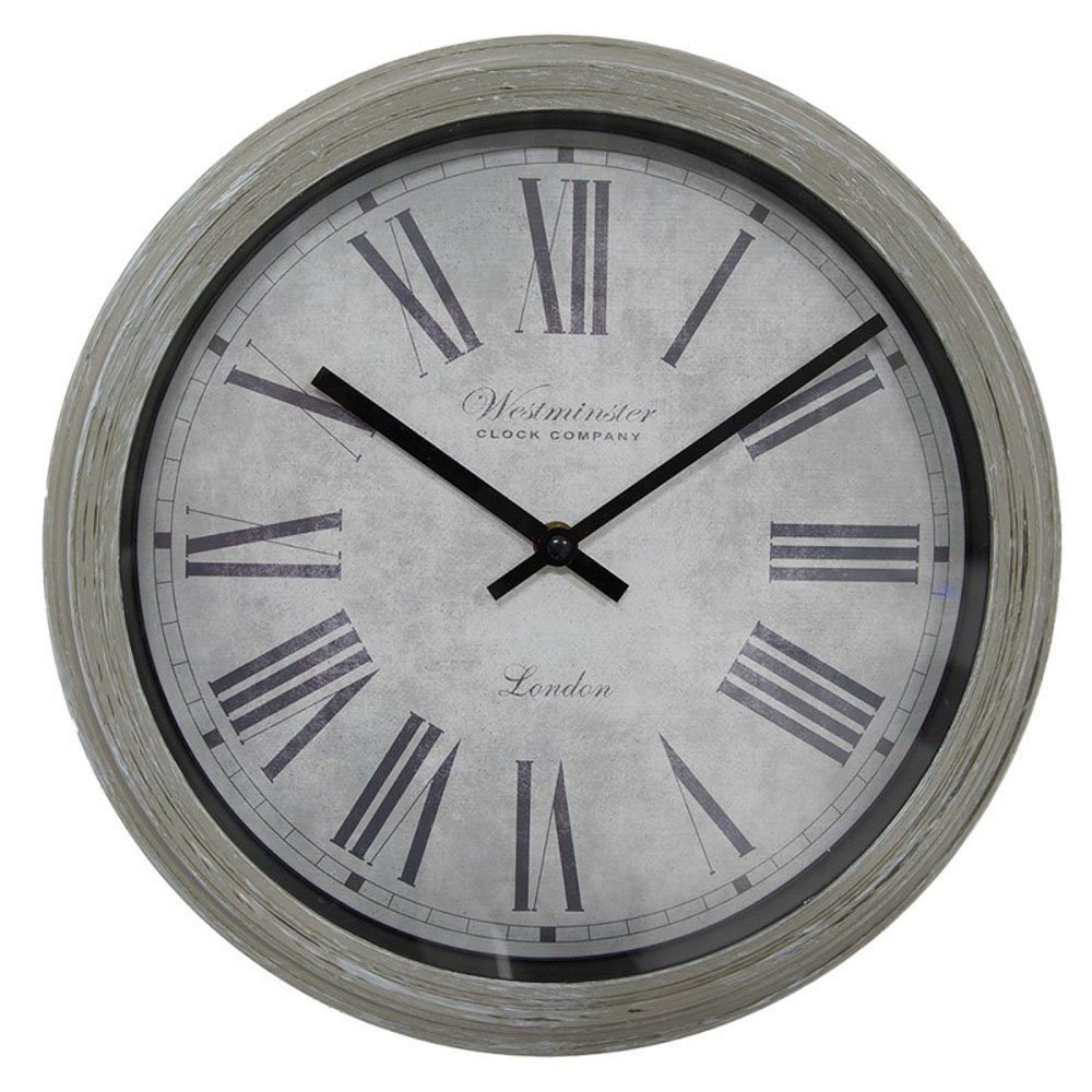 Wanduhr Wanduhr WESTMINSTER grau mit römischen Zahlen D30cm shabby chic
