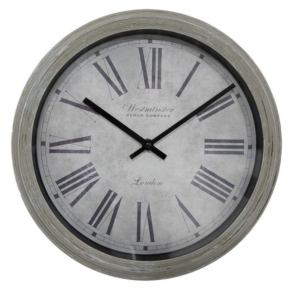 Clayre & Eef Wanduhr Wanduhr WESTMINSTER grau mit römischen Zahlen D30cm shabby chic