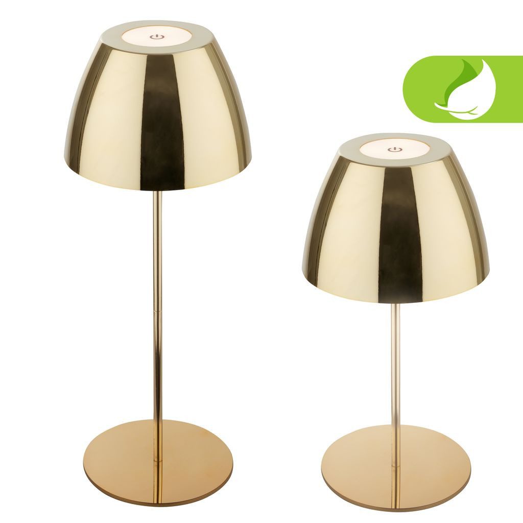 Briloner Leuchten Tischleuchte 7522017, Dimmfunktion, LED fest integriert, 2700K - Extra-Warmweiß, Tischlampe kabellos 13,5 x 36 cm Goldfarbig 2,5W Wohnzimmer Outdoor