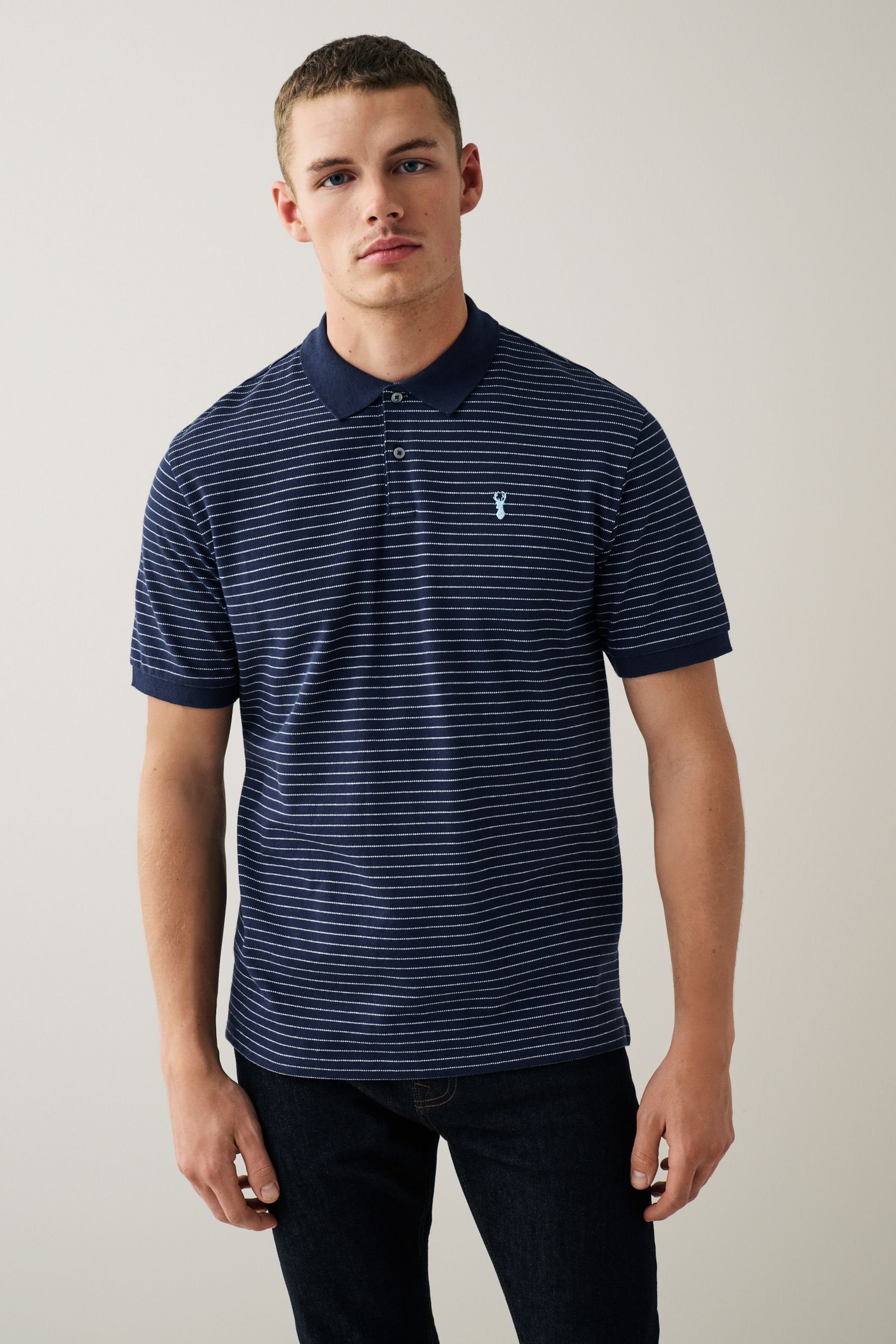 Next Poloshirt Piqué-Poloshirt (1-tlg) Navy Blue Stripe