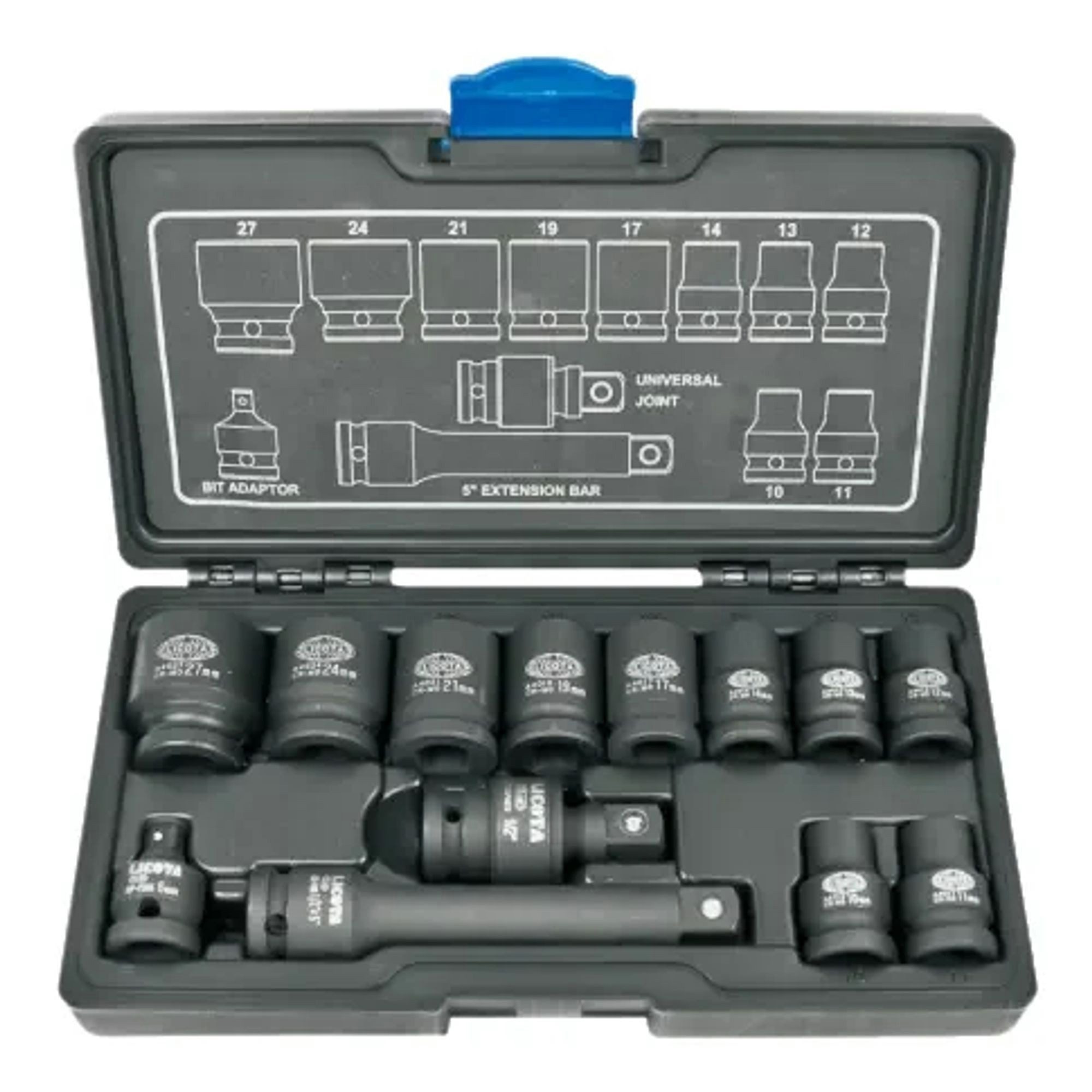 Boni-Shop Bit- und Steckschlüsselset Steckschlüsselsatz, 1/2 Zoll, Schlagschrauber Nüsse Set, 13-teilig, Cr-Mo