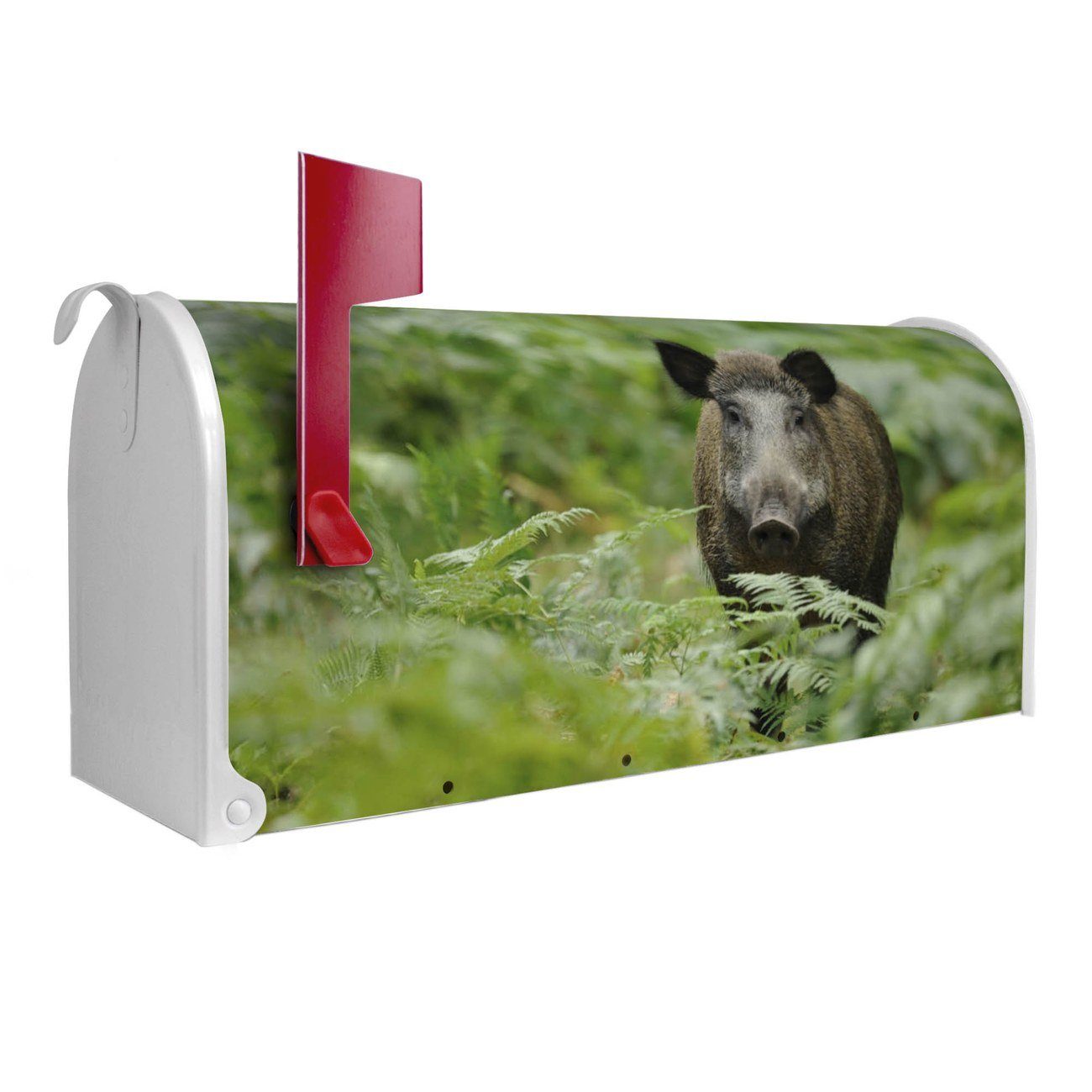 banjado Amerikanischer Briefkasten Mailbox Wildschwein (Amerikanischer Briefkasten, original aus Mississippi USA), 22 x 17 x 51 cm weiß