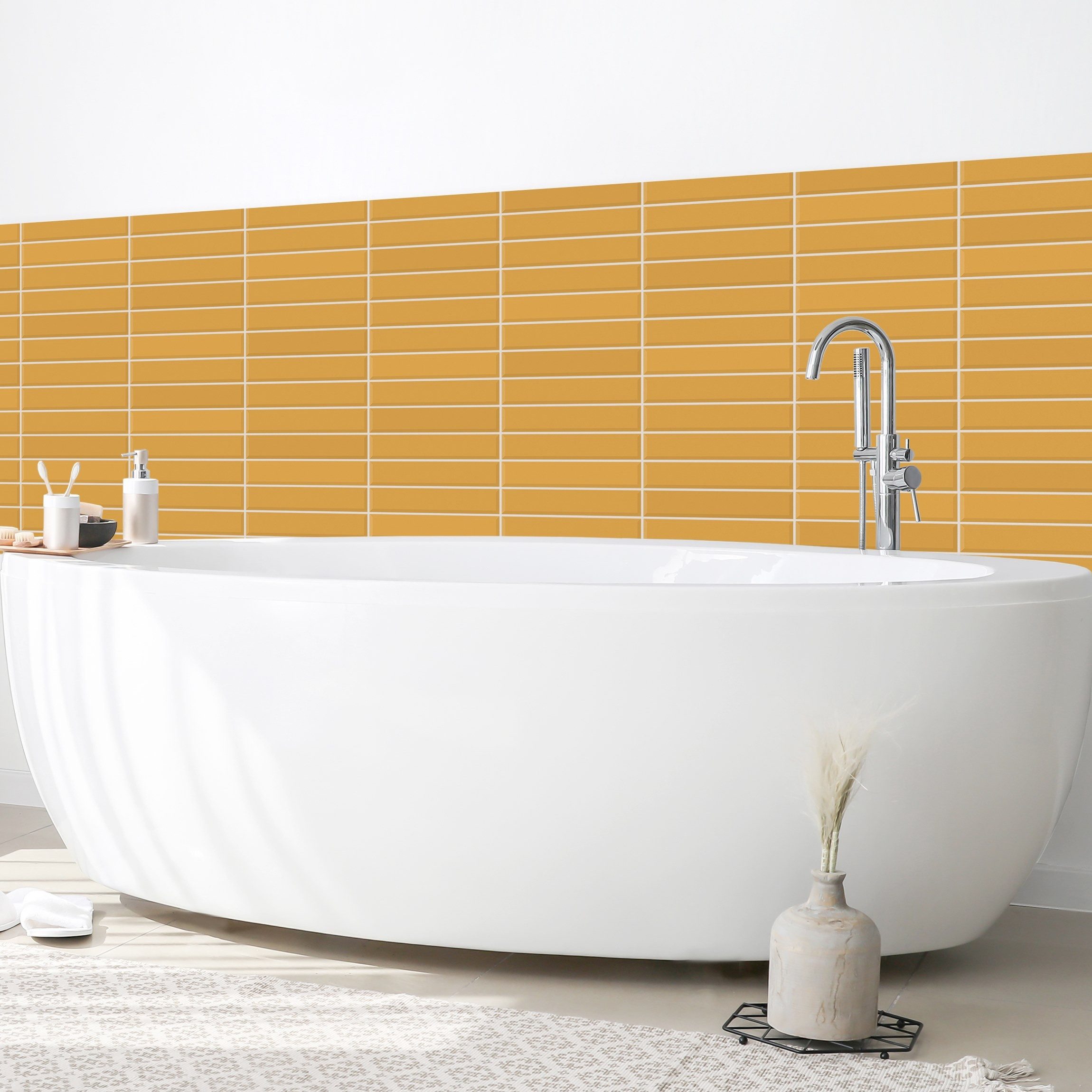 Bilderdepot24 Badrückwand orange fugenlose Wandverkleidung Bad Unifarben, (Hartfolie matt » Selbstklebend SMART 0,35 mm), wasserfestes Wandpaneel Metro Fliesen Orange