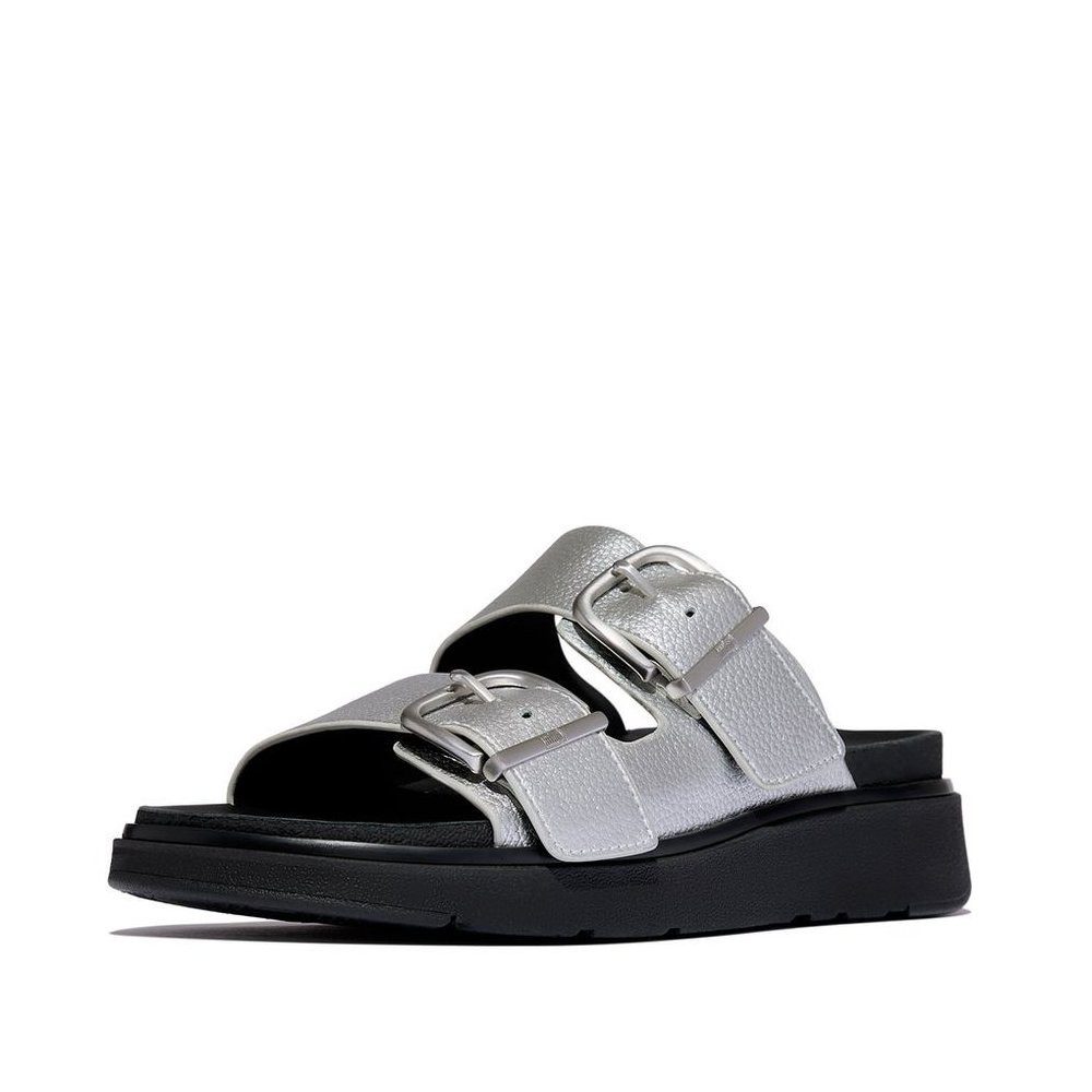 Fitflop Gen-FF Buckle Tumbled-Leather Two-Bar Slides Sandale