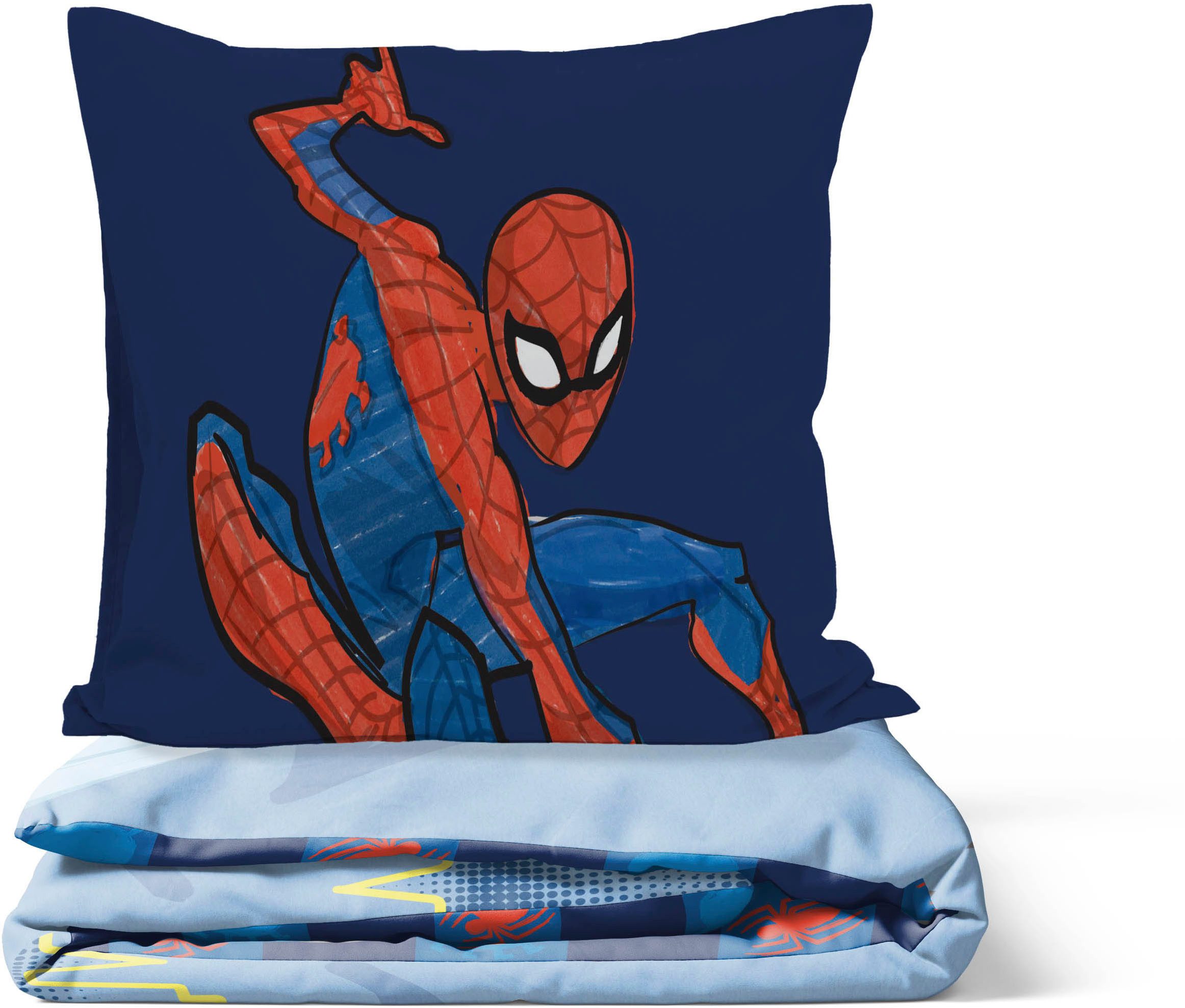 MARVEL Kinderbettwäsche Marvel Spiderman Bettbezug-Set 135x200 cm + Kissenbezug 80x80 cm, Washed Cotton, 2 teilig, 100 % Baumwolle, maschinenwaschbar, wendbar