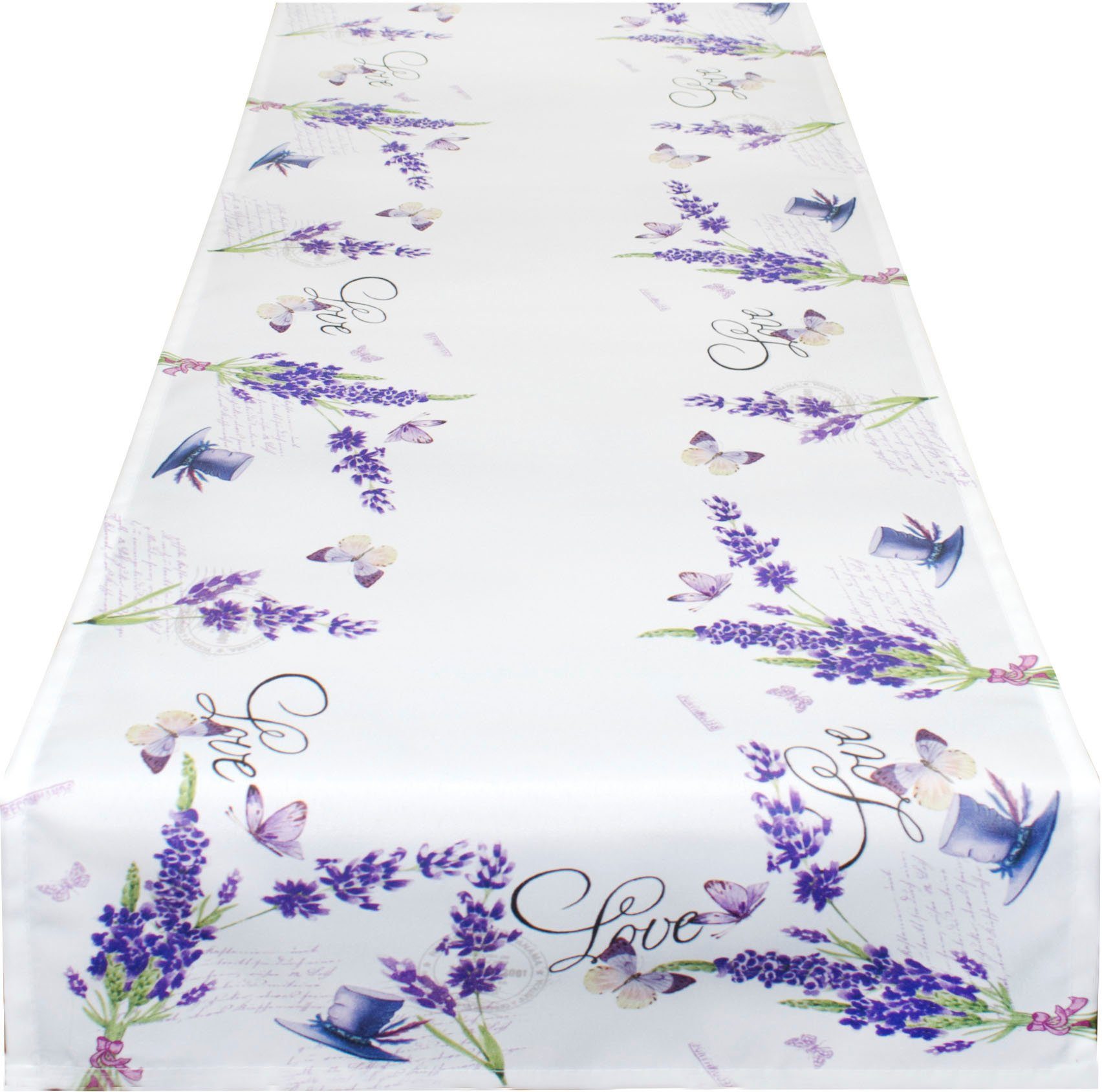 Delindo Lifestyle Tischläufer Lavendel ZWEIGE (1-tlg), Strukturgewebe, bedruckt | Tischläufer