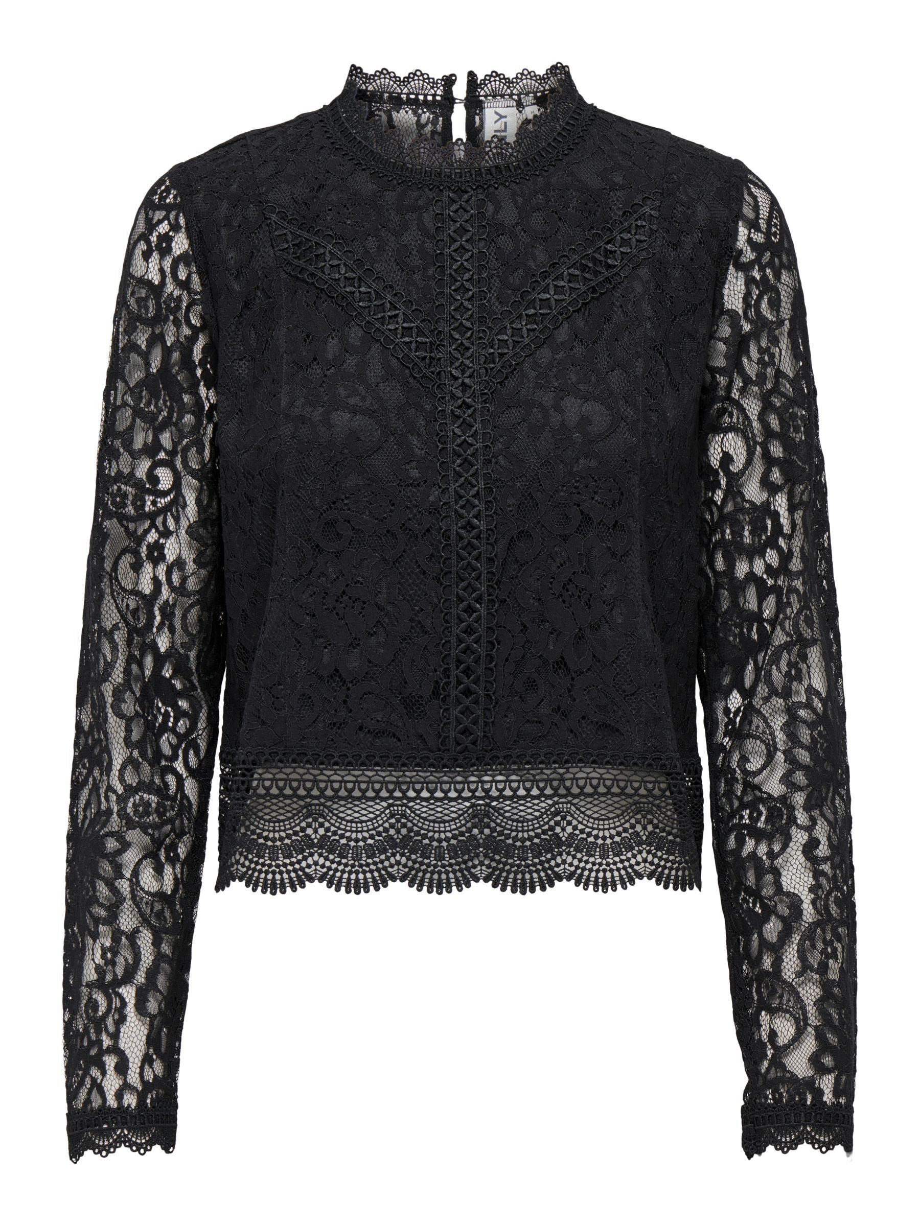 ONLY Блузкиshirt Rundhals Regular Fit Spitzendetail ONLNEW KARO LS LACE TOP WVN