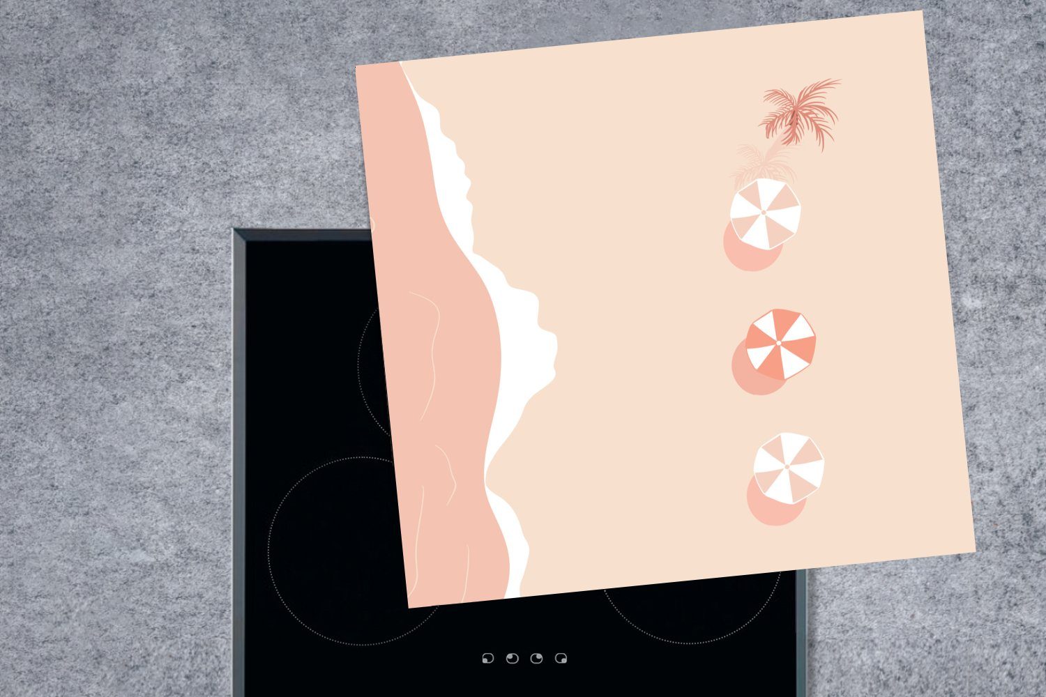 MuchoWow Herdblende-/Abdeckplatte Strand - tlg), - Sonnenschirme (1 Pastell, cm, Vinyl, 78x78 küche Rosa Arbeitsplatte für Ceranfeldabdeckung, 
