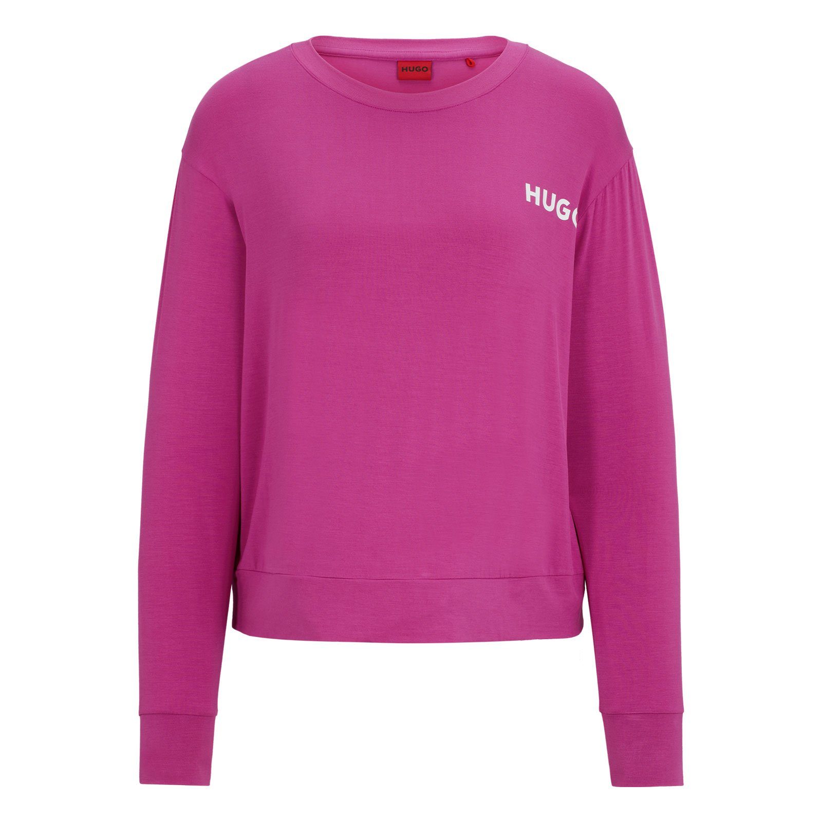 HUGO T-Shirt Unite LS-Shirt mit pink 652 auf Logo der Brust dark