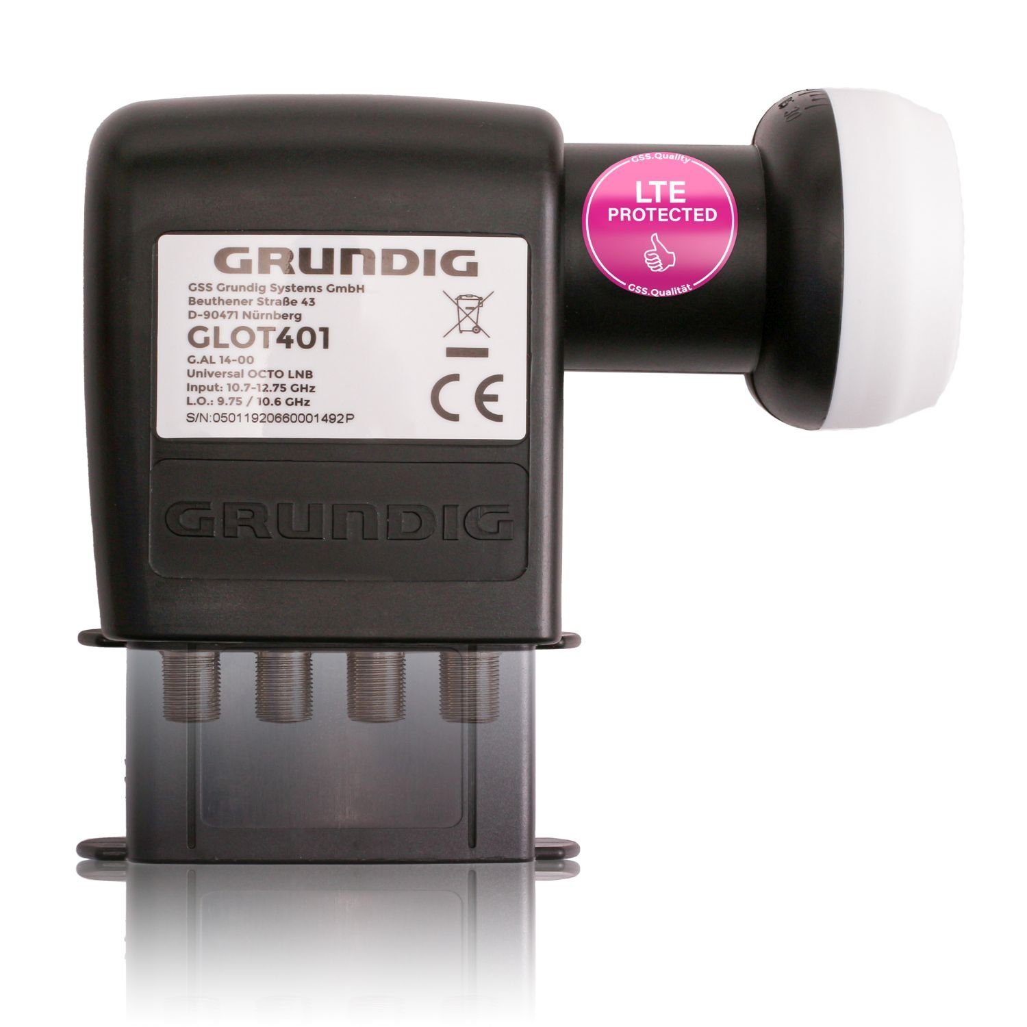 GSS Octo LNB GLOT 401 schwarz + Aufdrehhilfe Universal-Octo-LNB (LTE Filter, 0.1dB, Wetterschutz, kälte- & hitzebeständig)