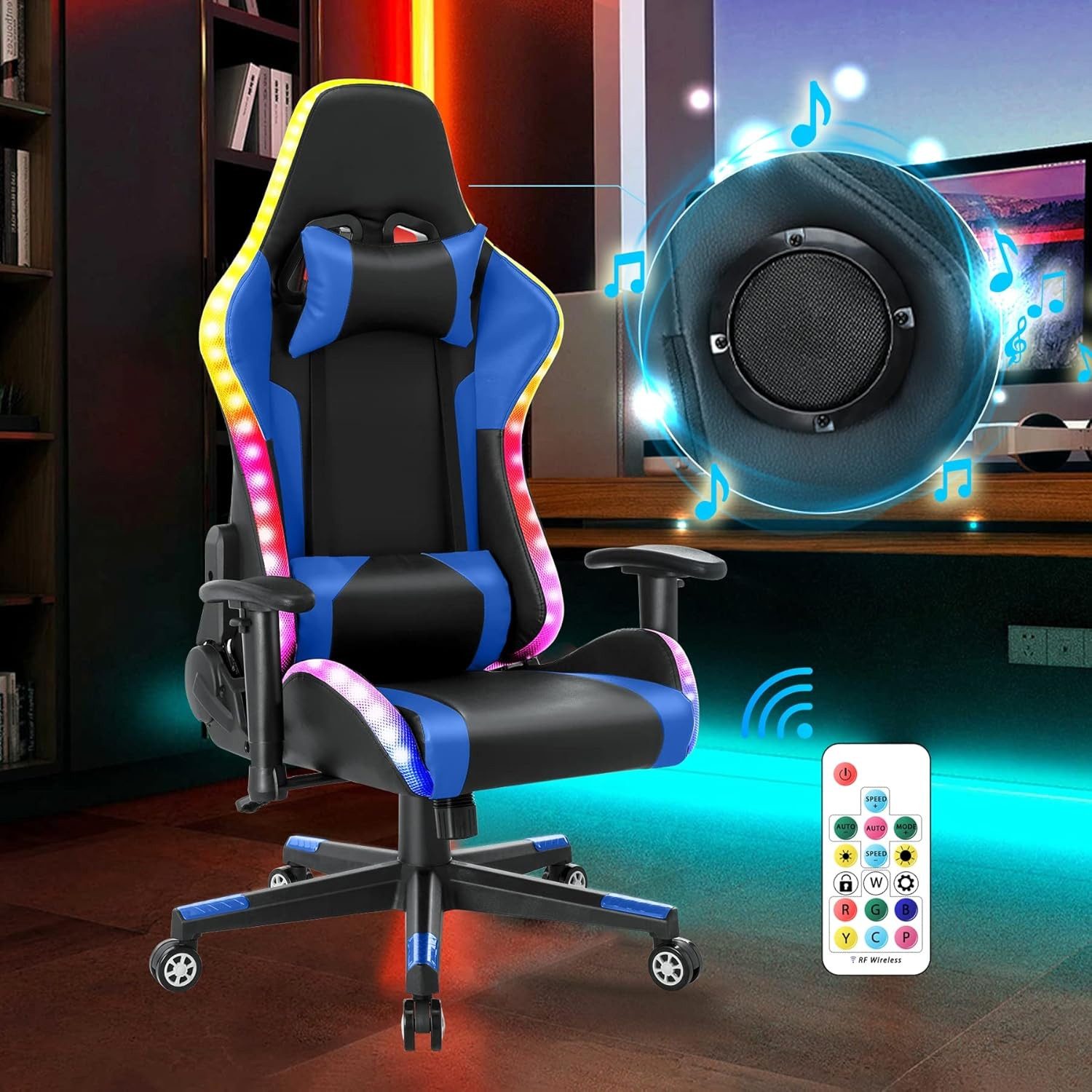 HomeMiYN Gaming Chair Gaming Stuhl Lautsprechern LED-Leuchten ergonomischer günstig online kaufen