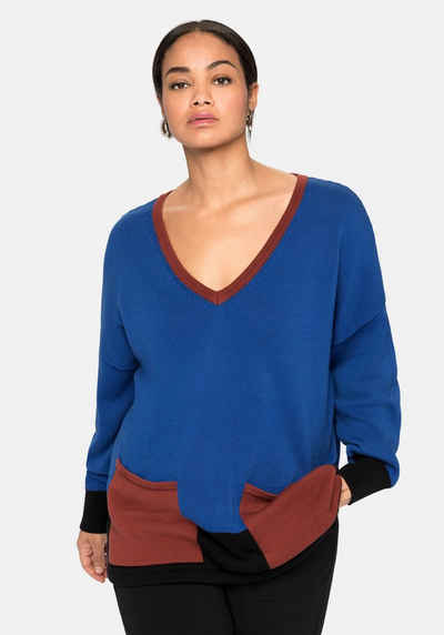 Sheego V-Ausschnitt-Pullover im Colourblocking-Stil