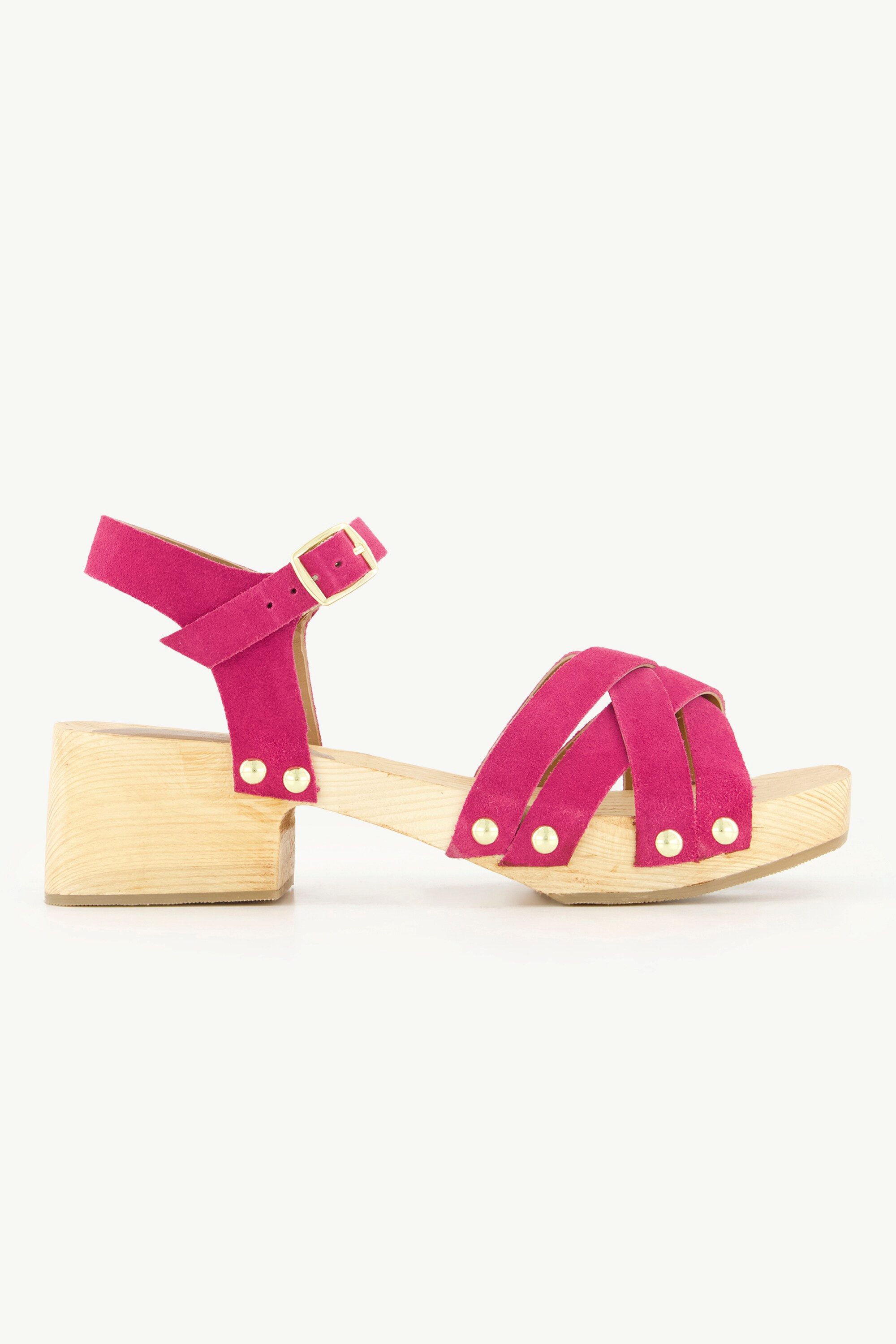 Ulla Popken Leder-Clog-Sandaletten Nieten Holzsohle Sandalette