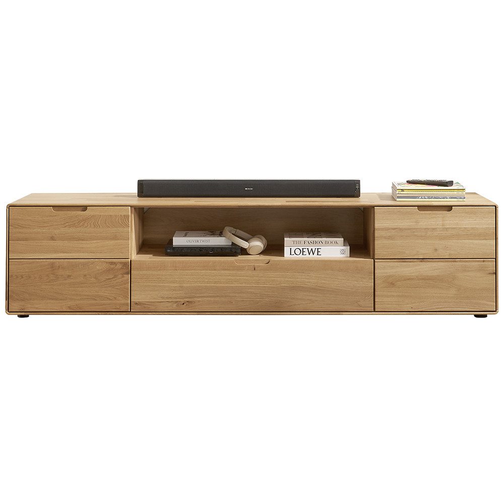 Lomadox Lowboard WISLA-69, Massivholz Wildeiche geölt, 200 cm, Griffeinfräsung, Softclose