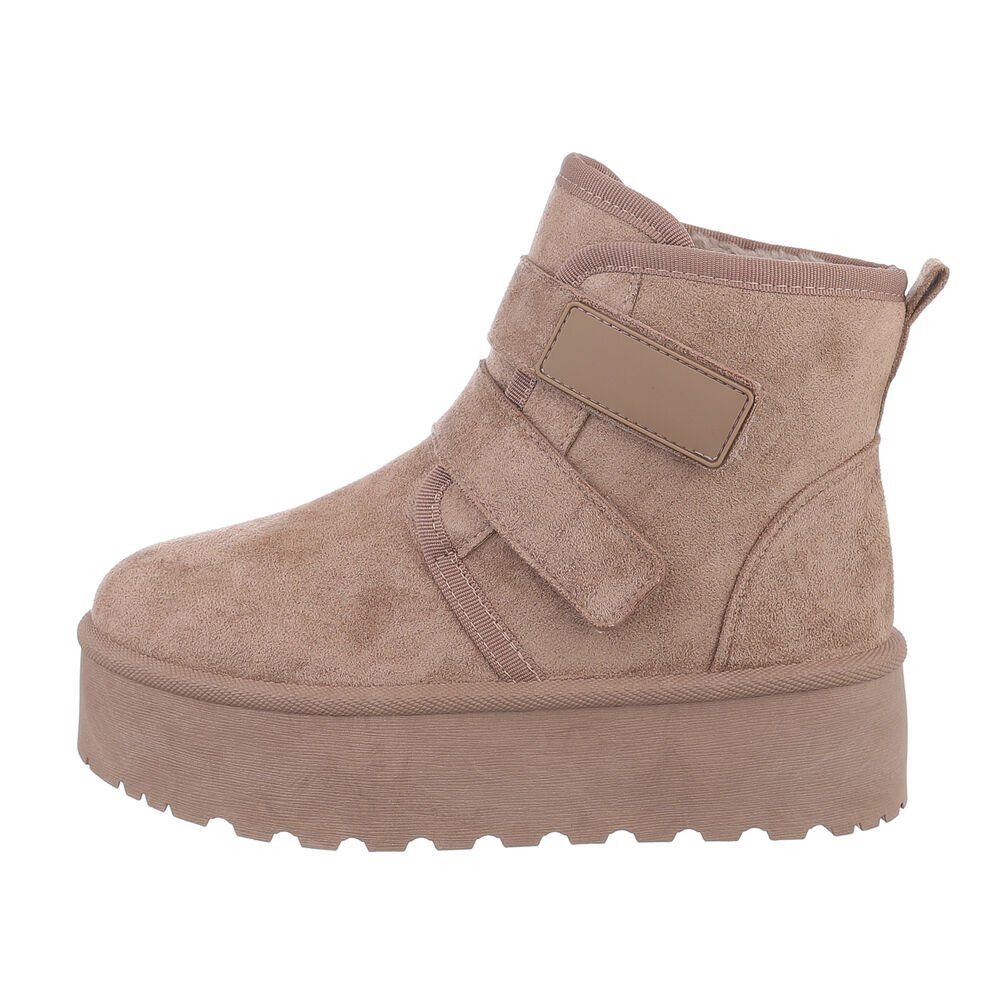 Ital-Design Damen Snowboots Freizeit Snowboots Flach Plateaustiefeletten in Hellbraun
