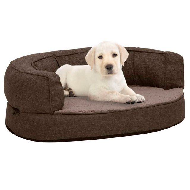 vidaXL Hundematratze Hundematratze Ergonomisch 60x42cm Leinenoptik Fleece Braun