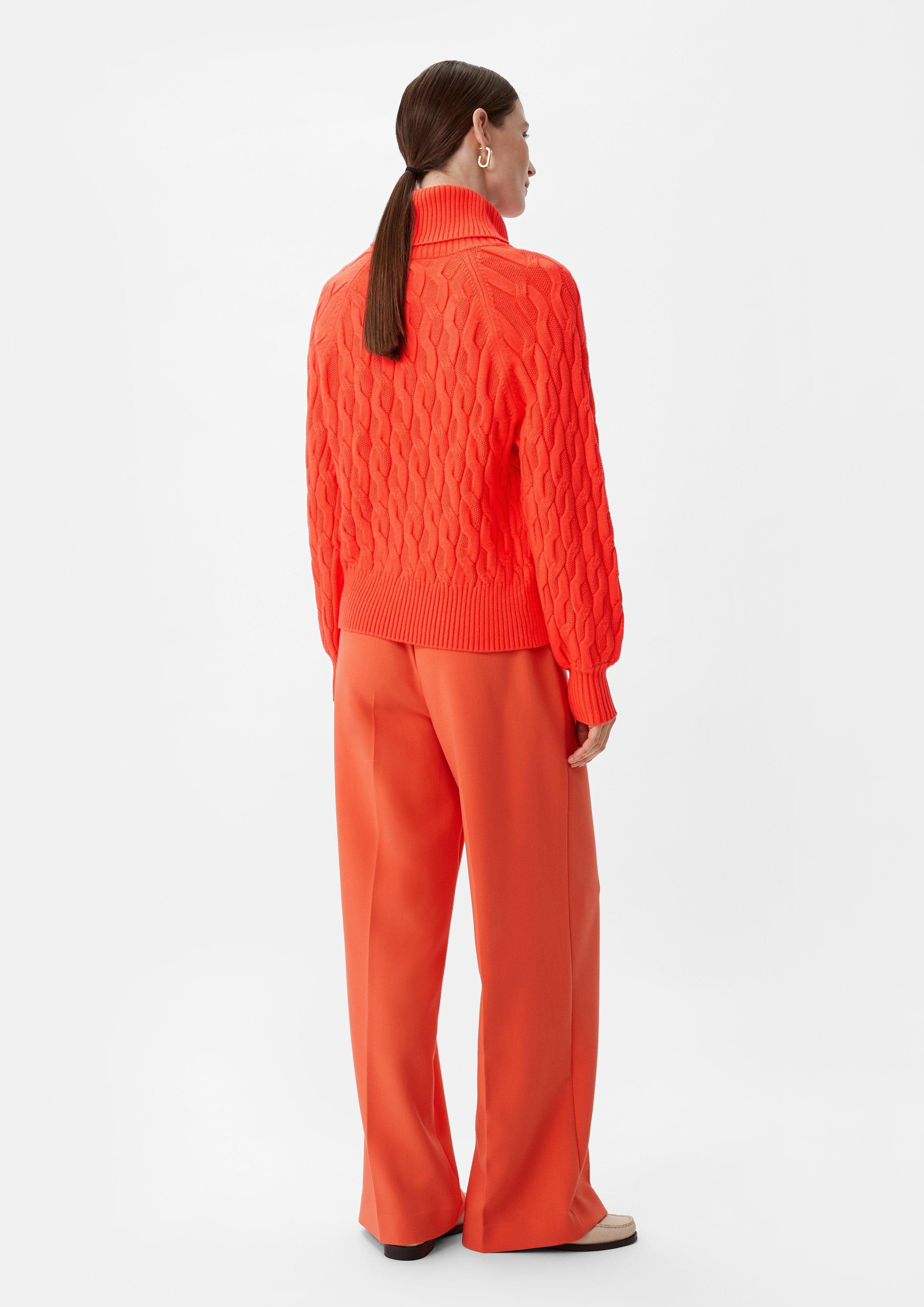 Comma Strickmuster mit orange Langarmshirt Pullover