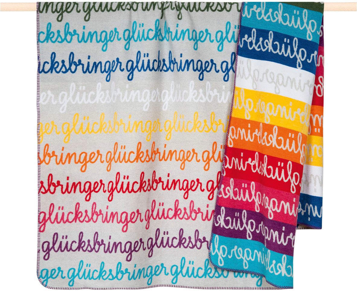 Wohndecke Glücksbringer, PAD, Made in Europe, Wendefunktion, gestreift, mit Schriftzug, 150x200 cm