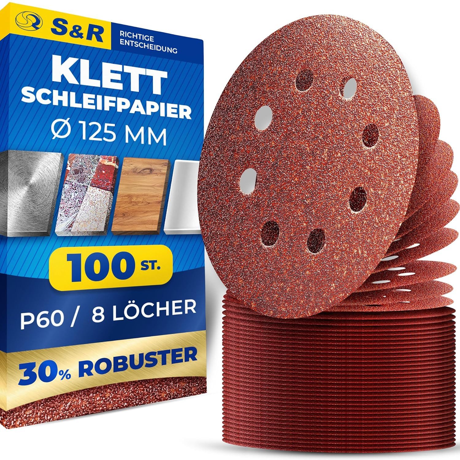 Schleifpapier Klett Schleifpapier 125 mm, Meister, 8 Löcher, für Exzenterschleifer
