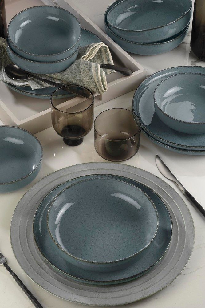 Kütahya Porselen Tafelservice Moderna 12tlg. Tafelservice Porzellan Grün Modern (12-tlg), 4 Personen