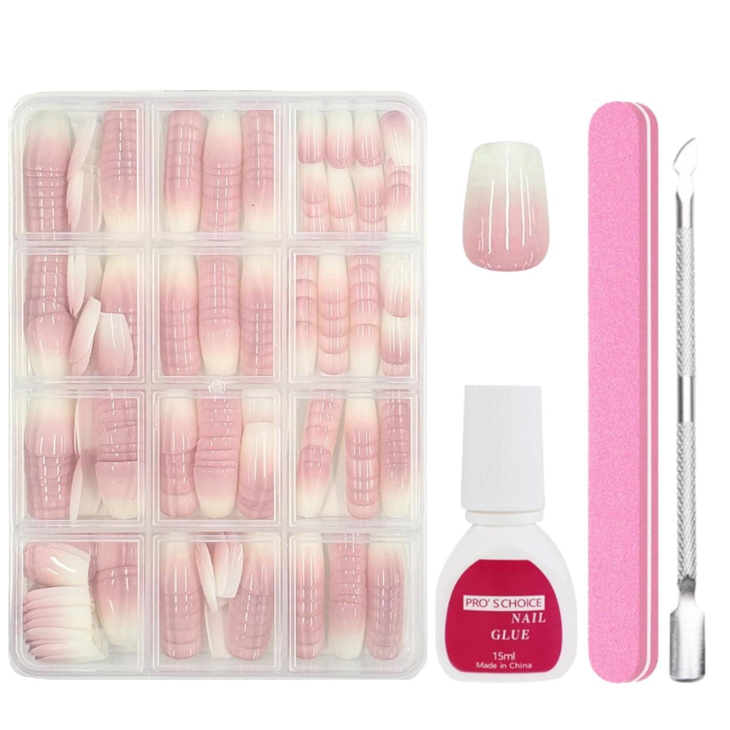 LuxusKollektion Kunstfingernägel Falsche Nägel Tips Set 240 Französisch Aufkleben Short Coffin Gradient