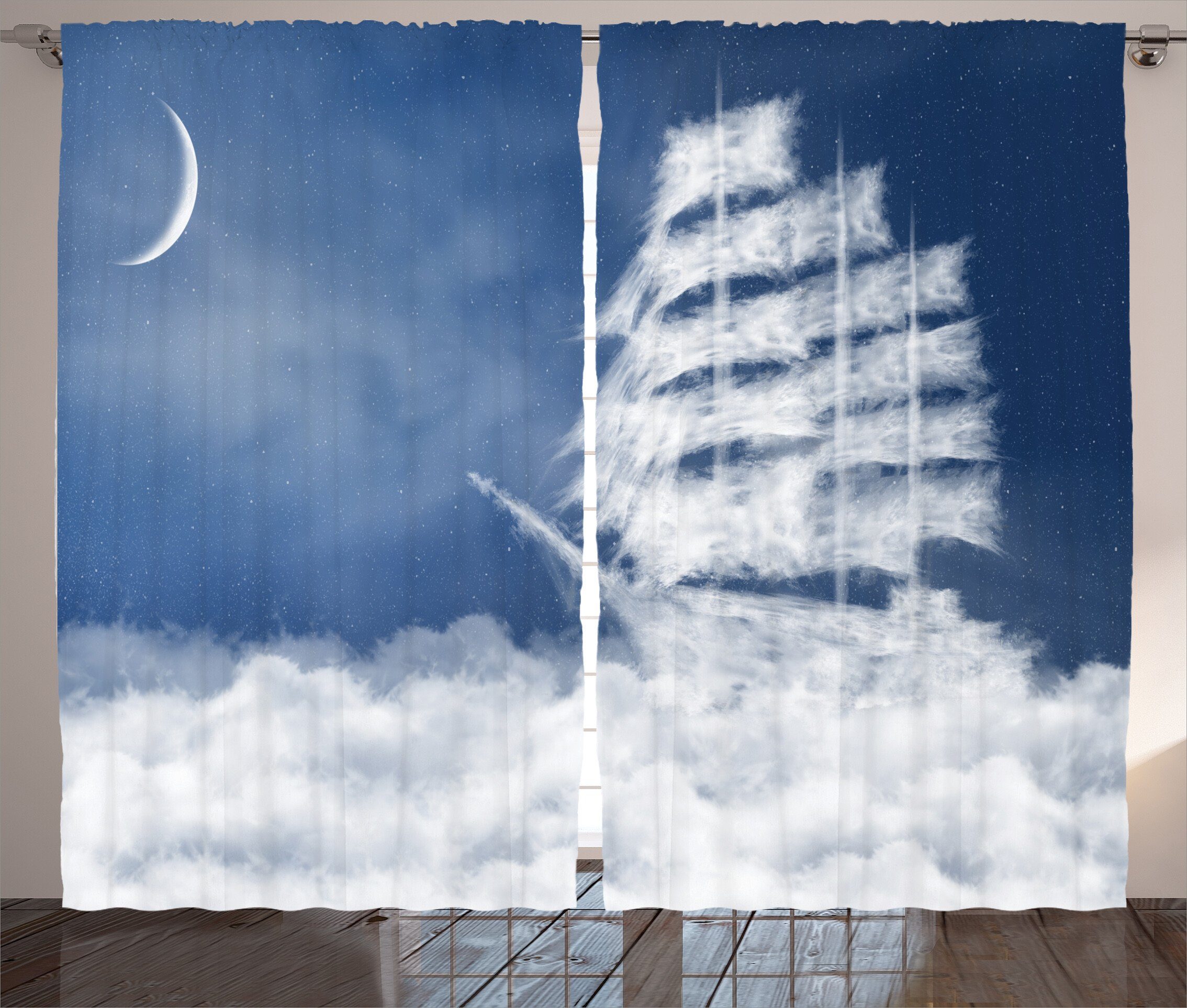 Schlafzimmer Vorhang Haken, Schiff Wolken Gardine Himmel in Abstrakte Kunst Abakuhaus, Kräuselband mit und Schlaufen