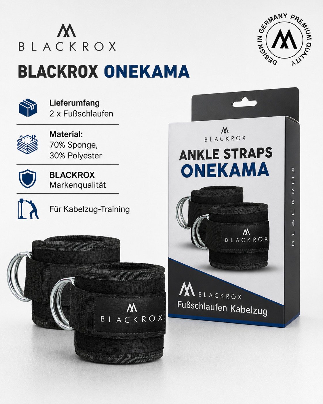 BLACKROX Trainingshilfe Fußschlaufen 2026, ONEKAMA, Training am Kabelzug, 2er Set