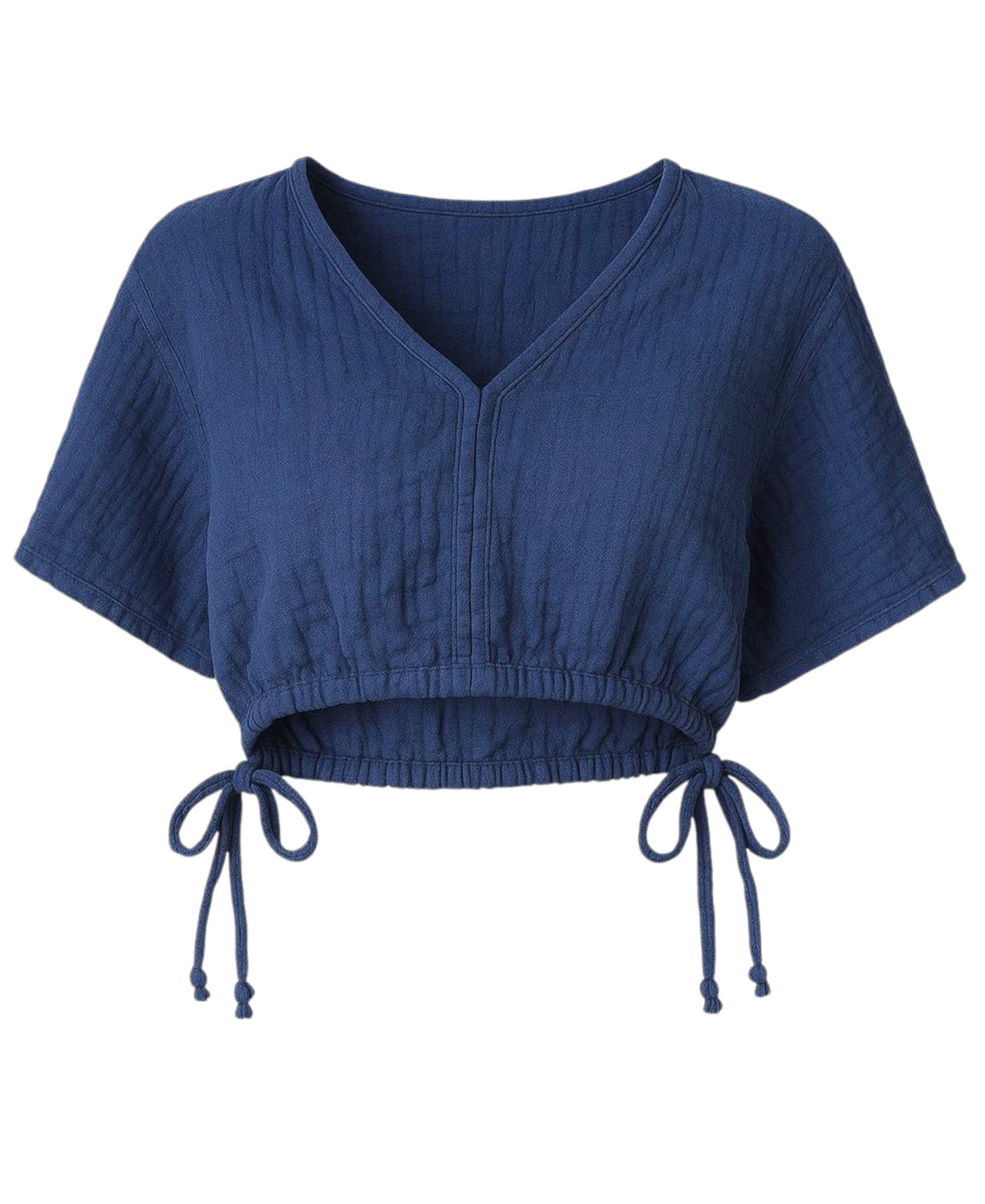 WENOR Crop-Top Musselin Bluse Cropped-Oberteil mit Tunnelzug und V-Ausschni günstig online kaufen