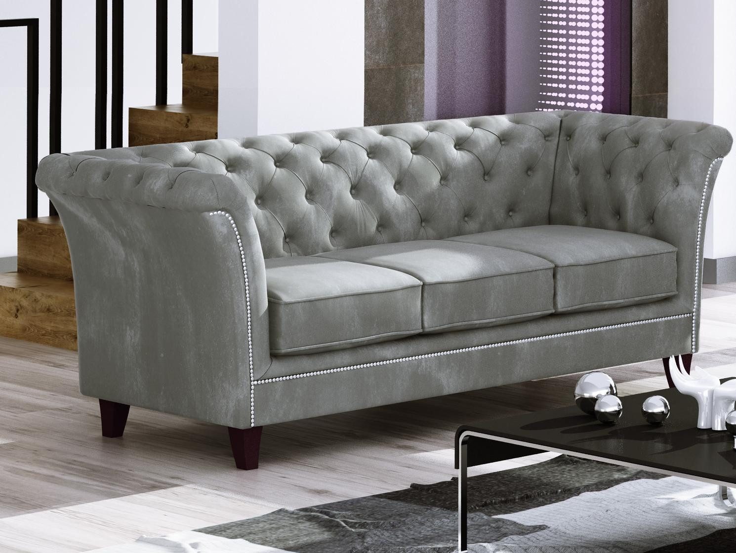 Xlmoebel Chesterfield-Sofa Stoff-Sofa in Design Club Optik mit hochwertigem Textilmaterial, Hergestellt in Europa