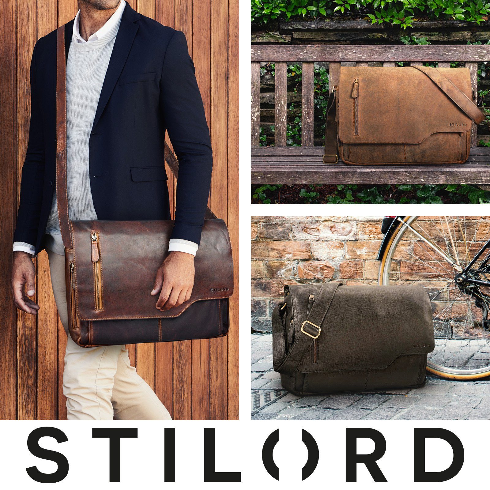 "Marlon" Business Laptoptasche STILORD - braun Ledertasche dijon Herren