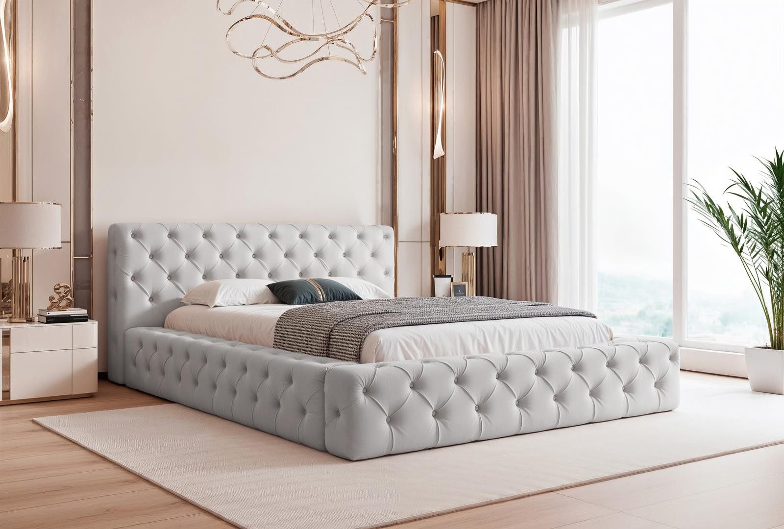 Compleo Polsterbett mit Steppung, Elegant design, Samtbezug 120/140/160/180/200, Chesterfield