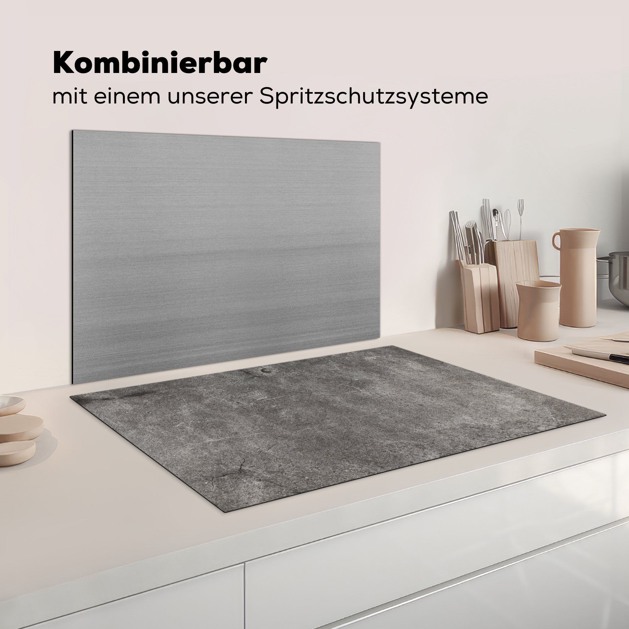 81x52 küche, - MuchoWow die cm, Induktionskochfeld tlg), Schutz (1 für - Vinyl, Linie Herdblende-/Abdeckplatte - Beton Schotter, Ceranfeldabdeckung Mauer